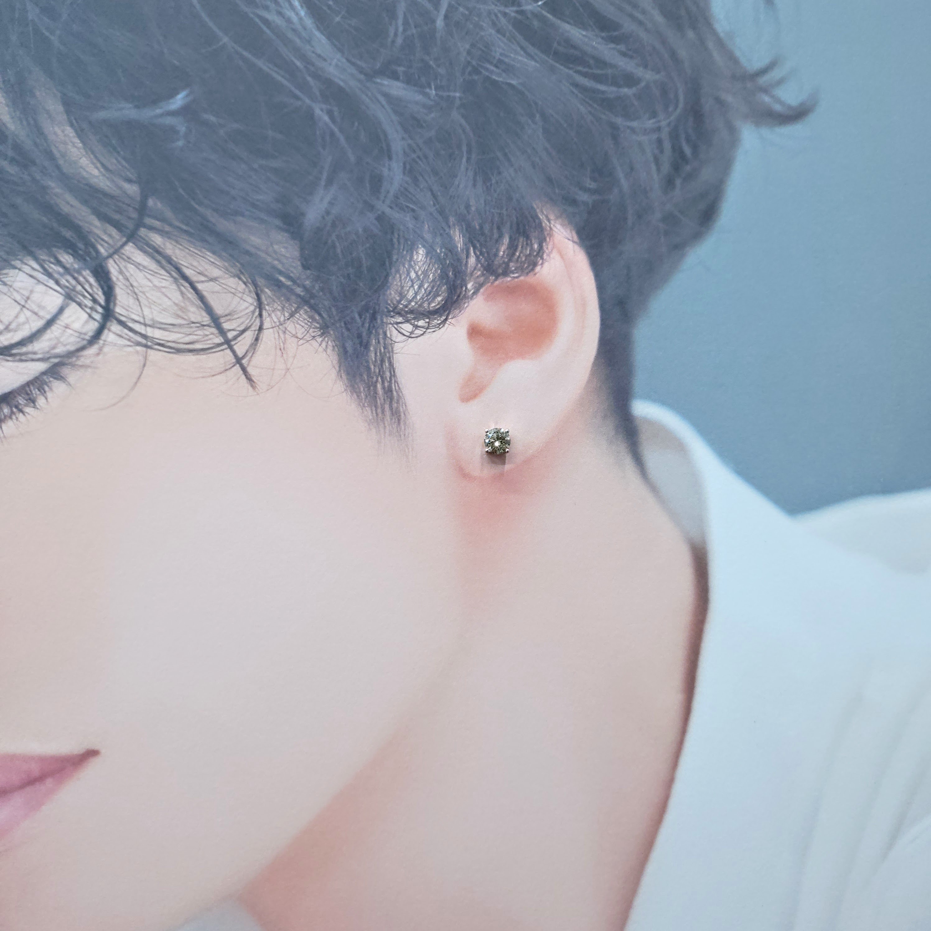 全新18K白金【主石60份天然綠啡鑽】單耳環