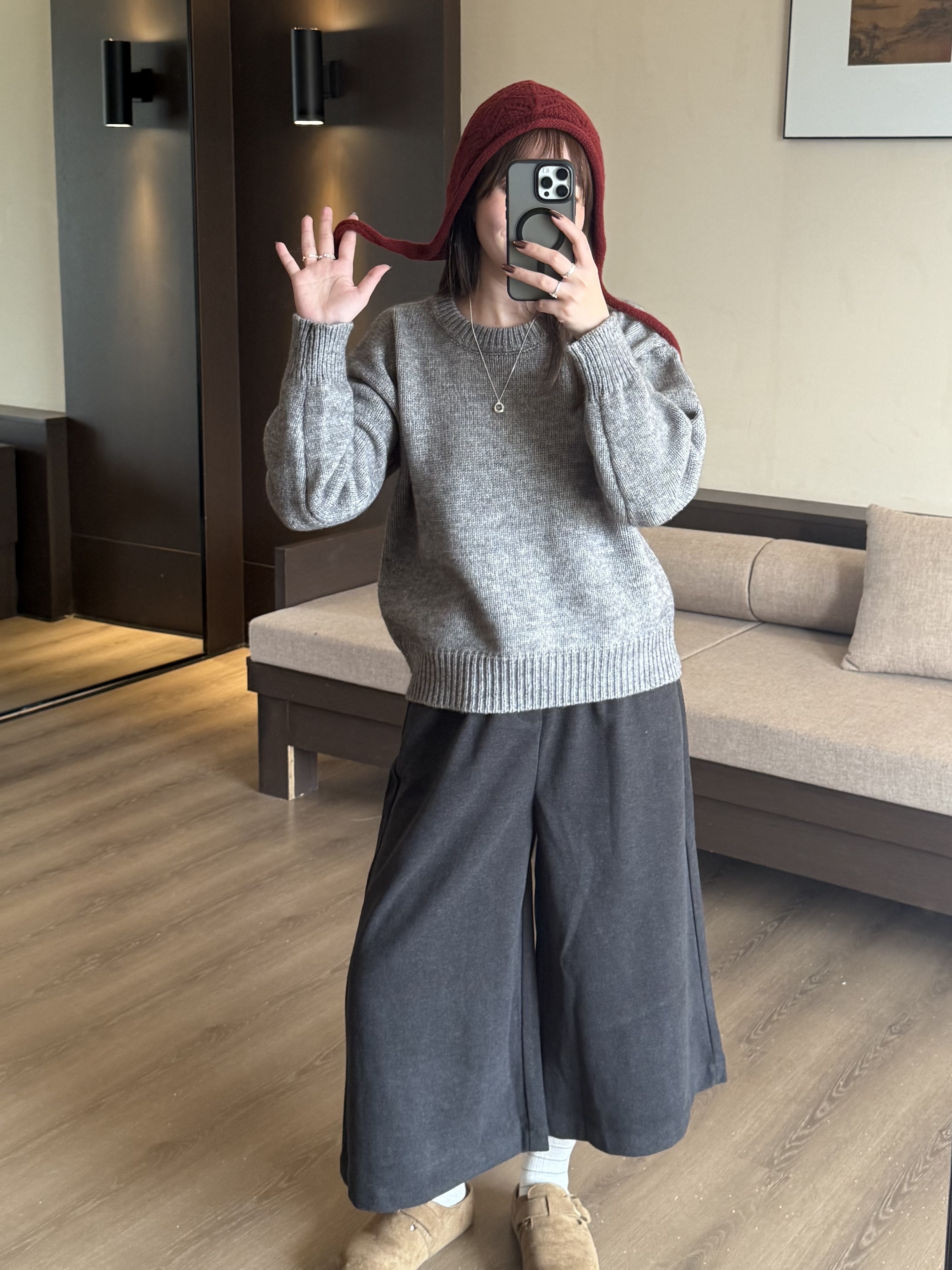 附皮帶八分毛呢褲