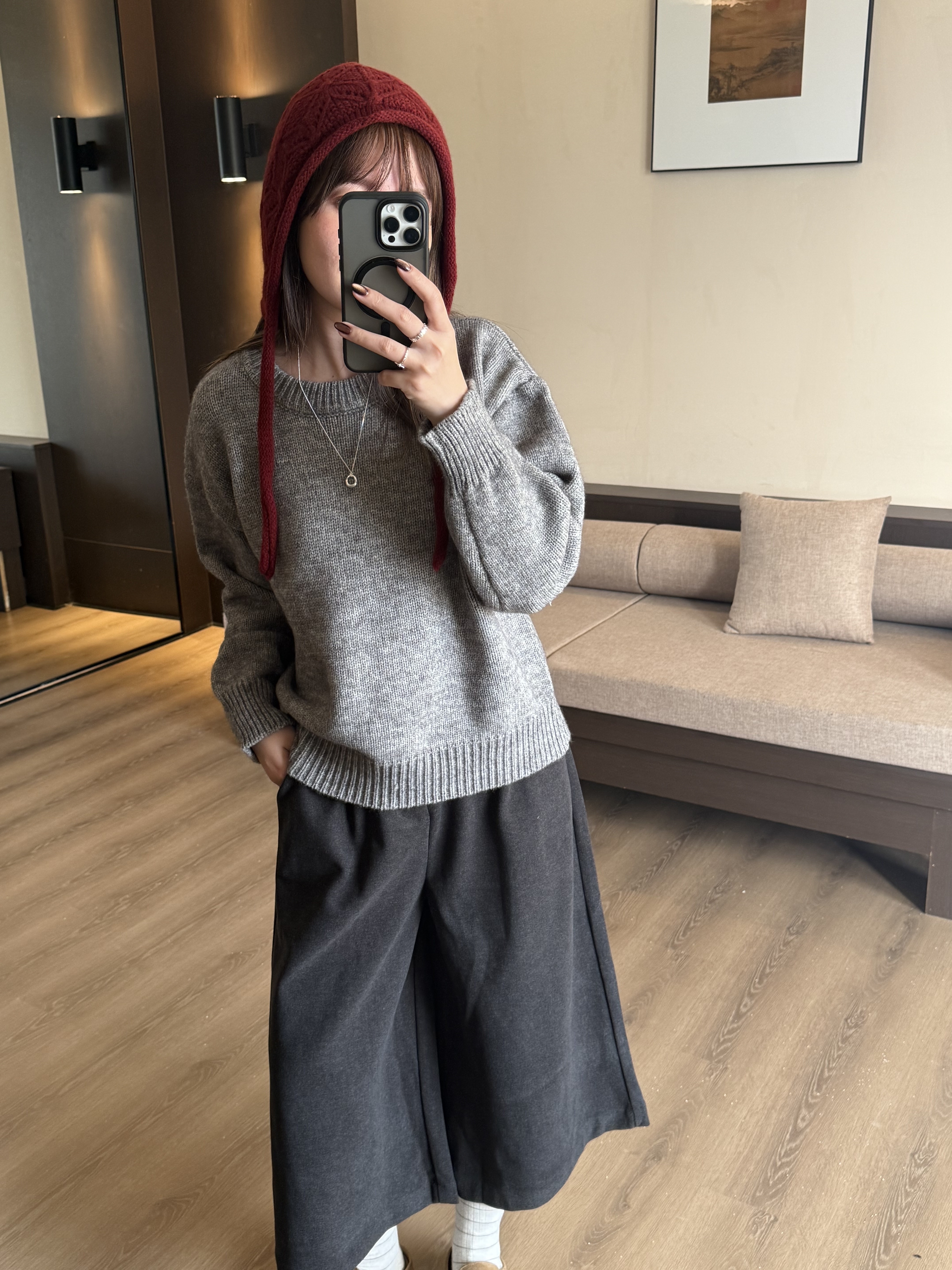 附皮帶八分毛呢褲