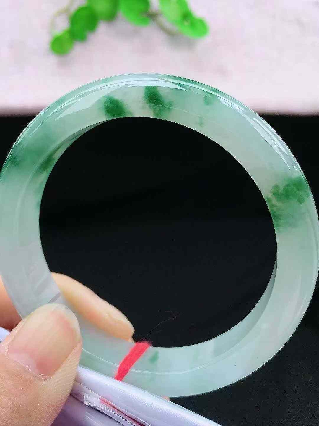 1175844 57.5mm冰飄花翡翠正圈手鐲 (56-58)