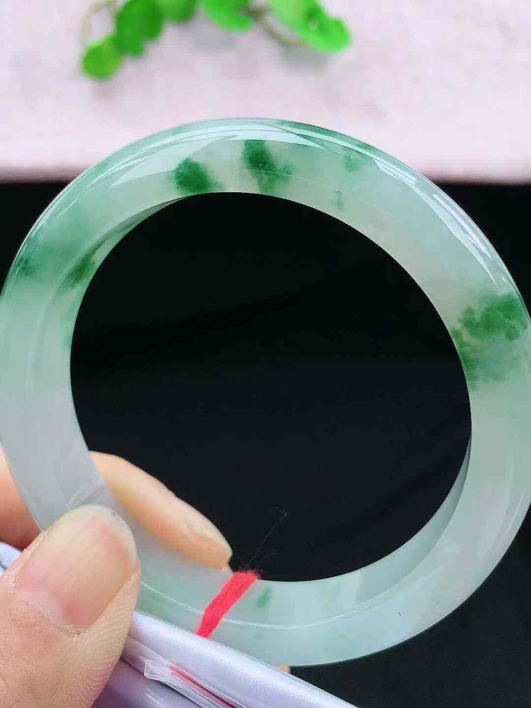 冰飄花翡翠正圈手鐲,天然翡翠A玉, 緬甸玉, Jade, Jadeite