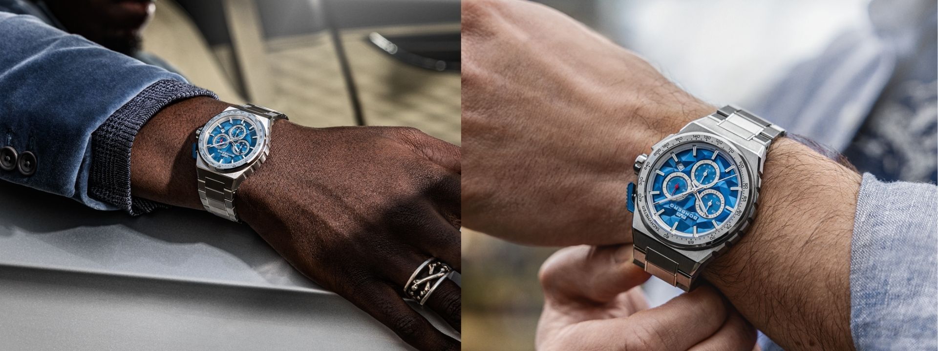 Bomberg, 炸彈錶,APEX 系列, APEX Pulse CB, 脈衝藍計時碼錶,賽車計時碼錶,NT42CHSS.02-3.12,一體式不鏽鋼鍊帶,Pulse-Cut Dial,立體切割面盤