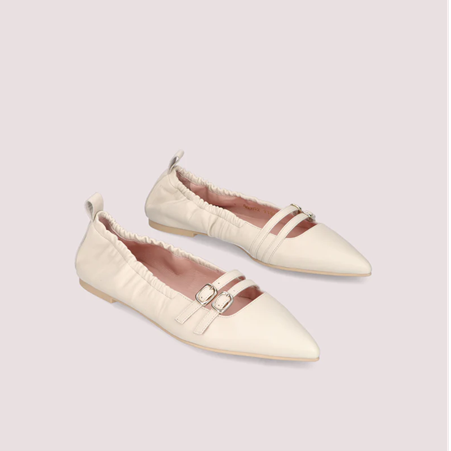 1PB0109-031 [PRETTY BALLERINAS] Ella Ballet Flats White Leather #51079_B (BR)