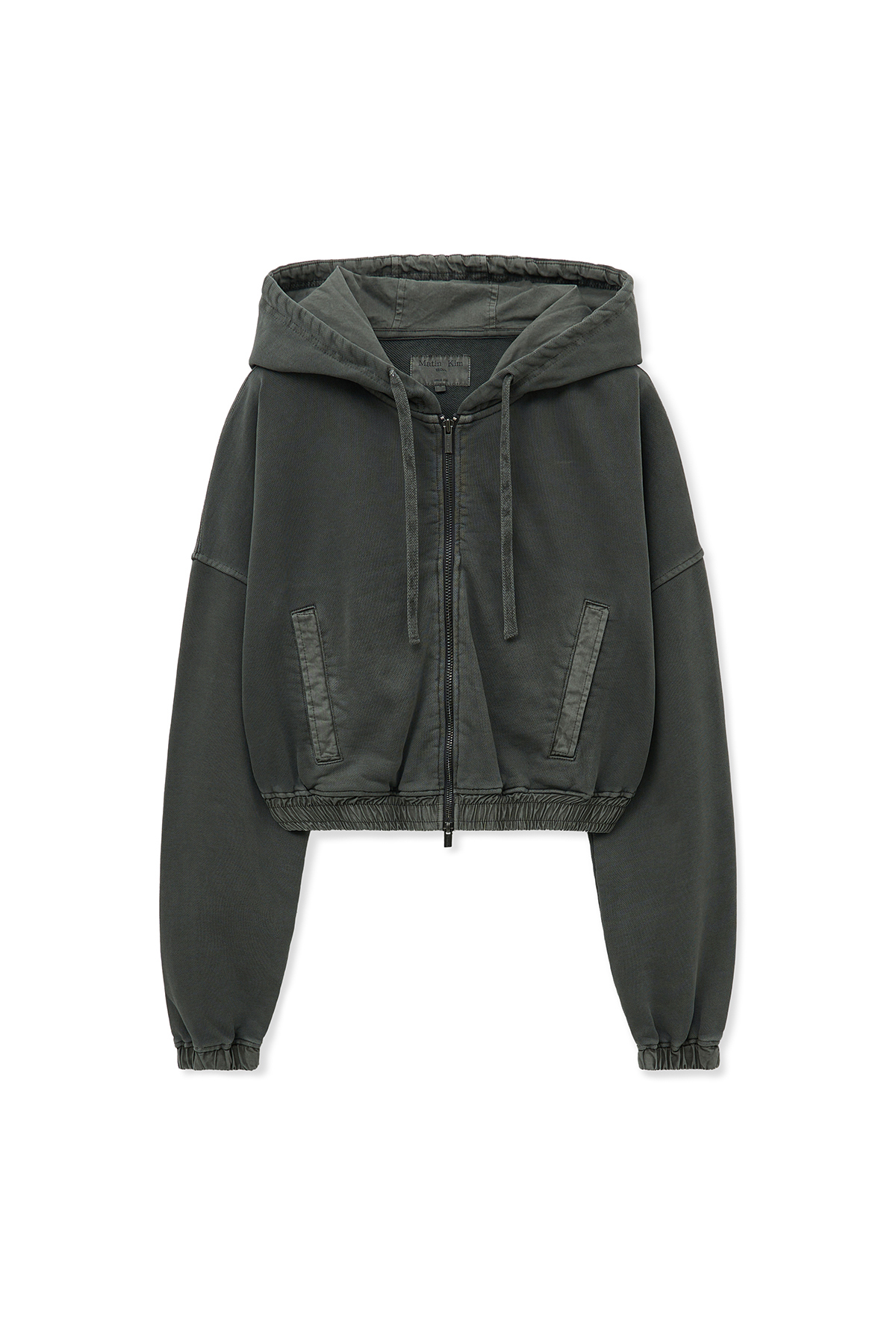 顏染LOGO短版拉鍊連帽上衣女款 炭灰