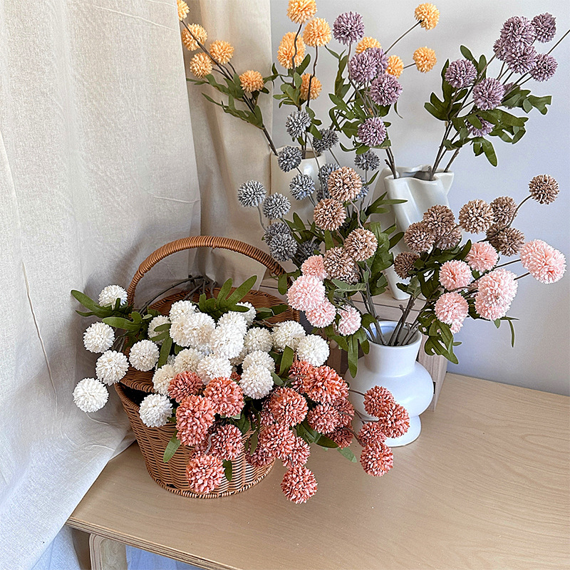 《6376》五朵秋色乒乓球菊仿真花