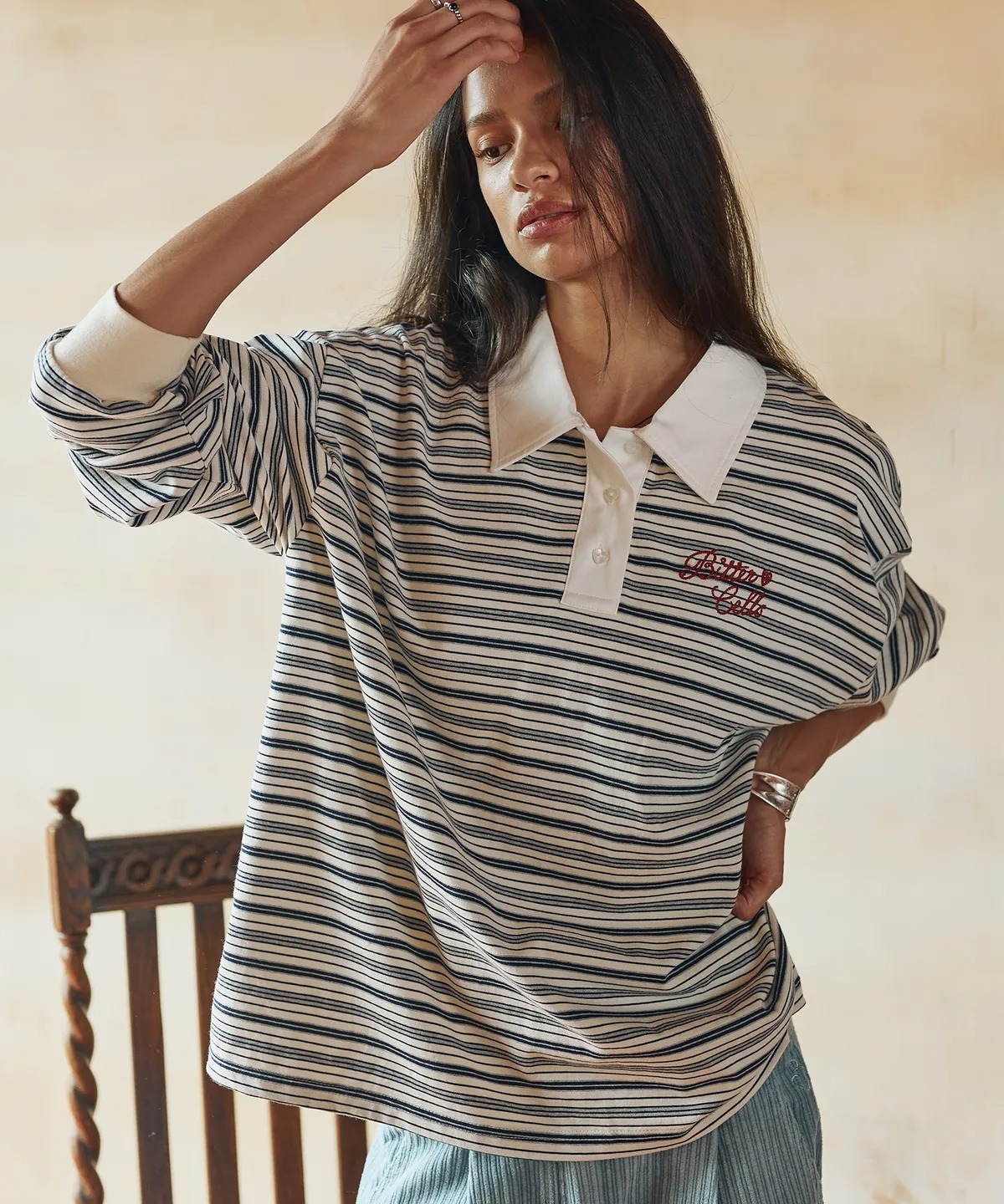 BITTER CELLS Gemini Stripe Collar Tee