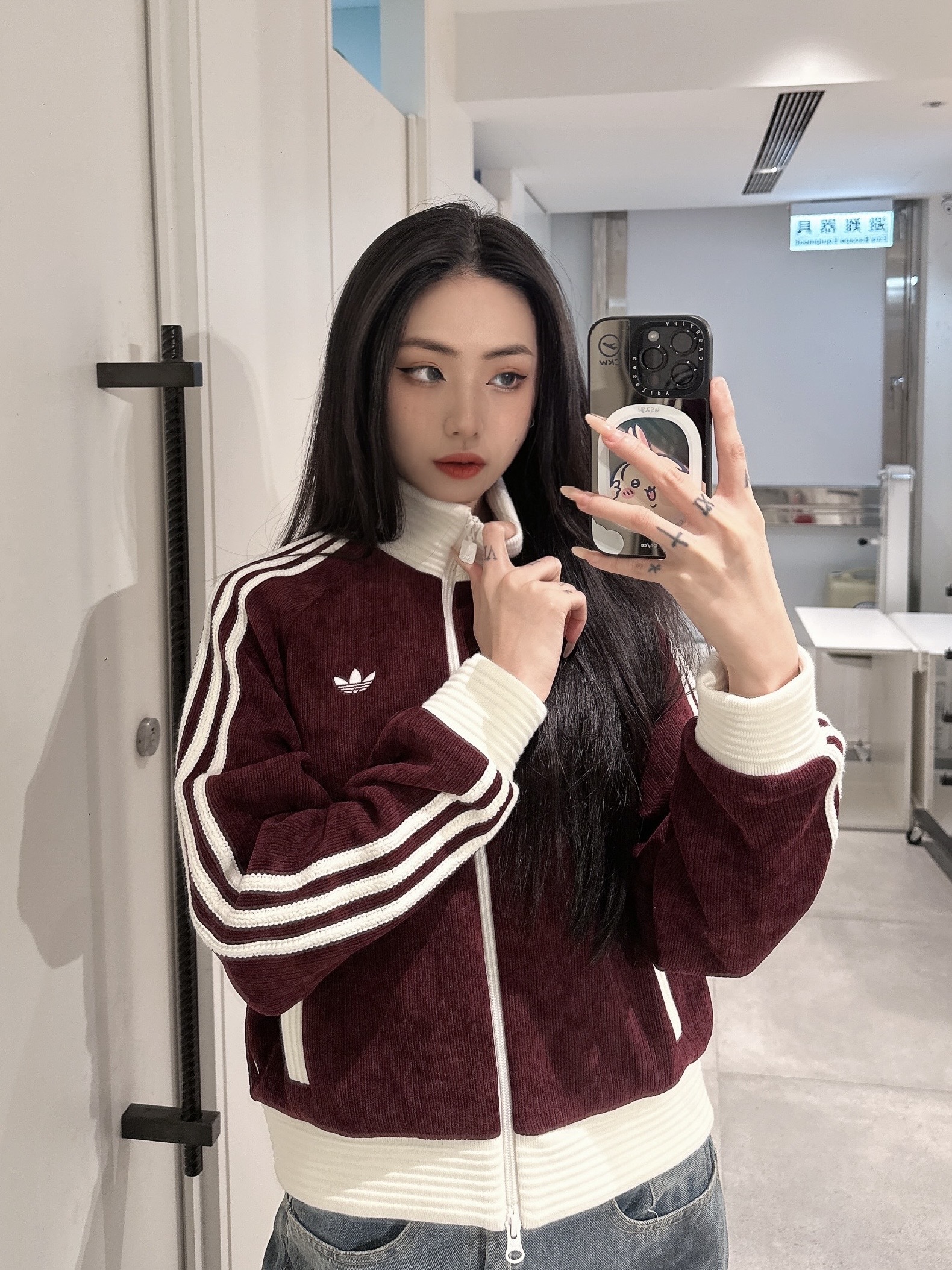 <阿迪出清衣櫃✨>ADIDAS ORIGINALS 絲絨 立領外套 酒紅 卡其