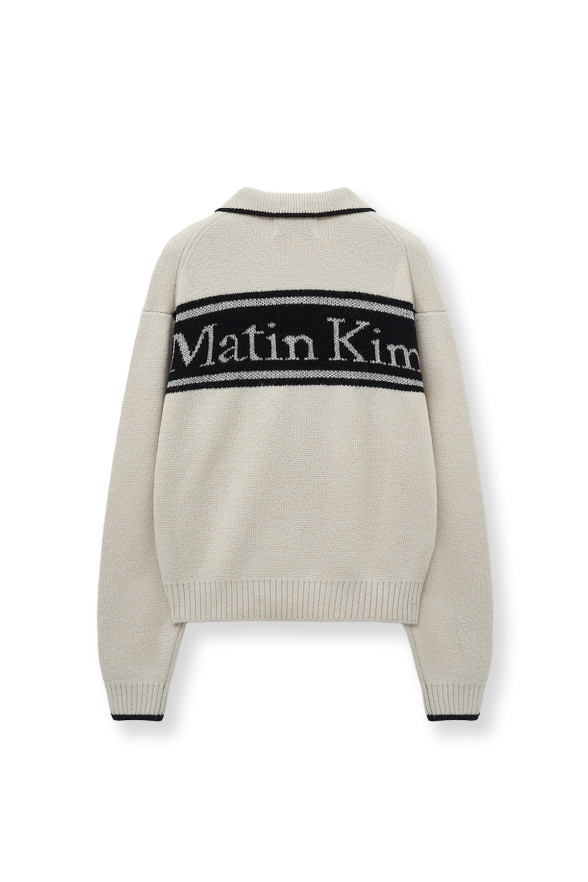 領口滾邊針織LOGO上衣女款 象牙白