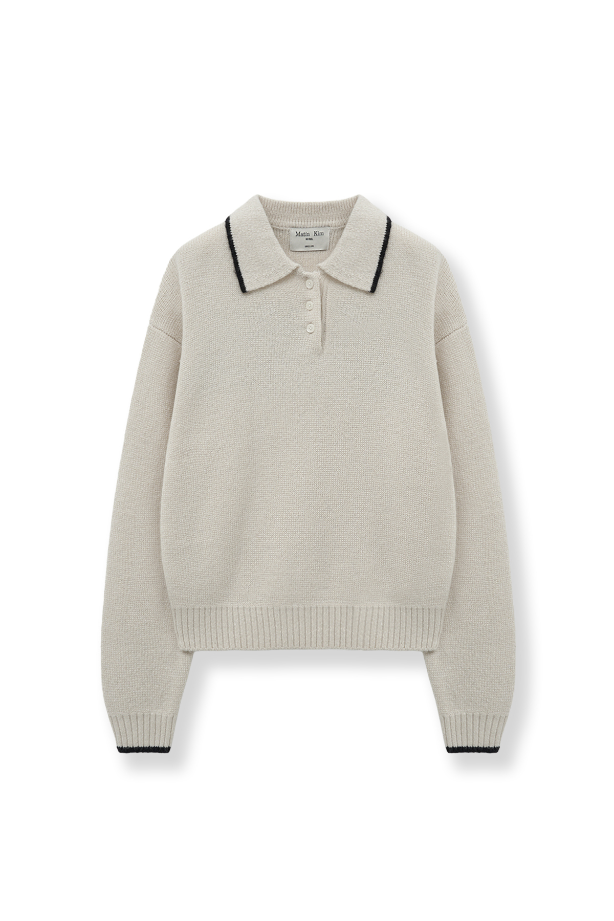 領口滾邊針織LOGO上衣女款 象牙白