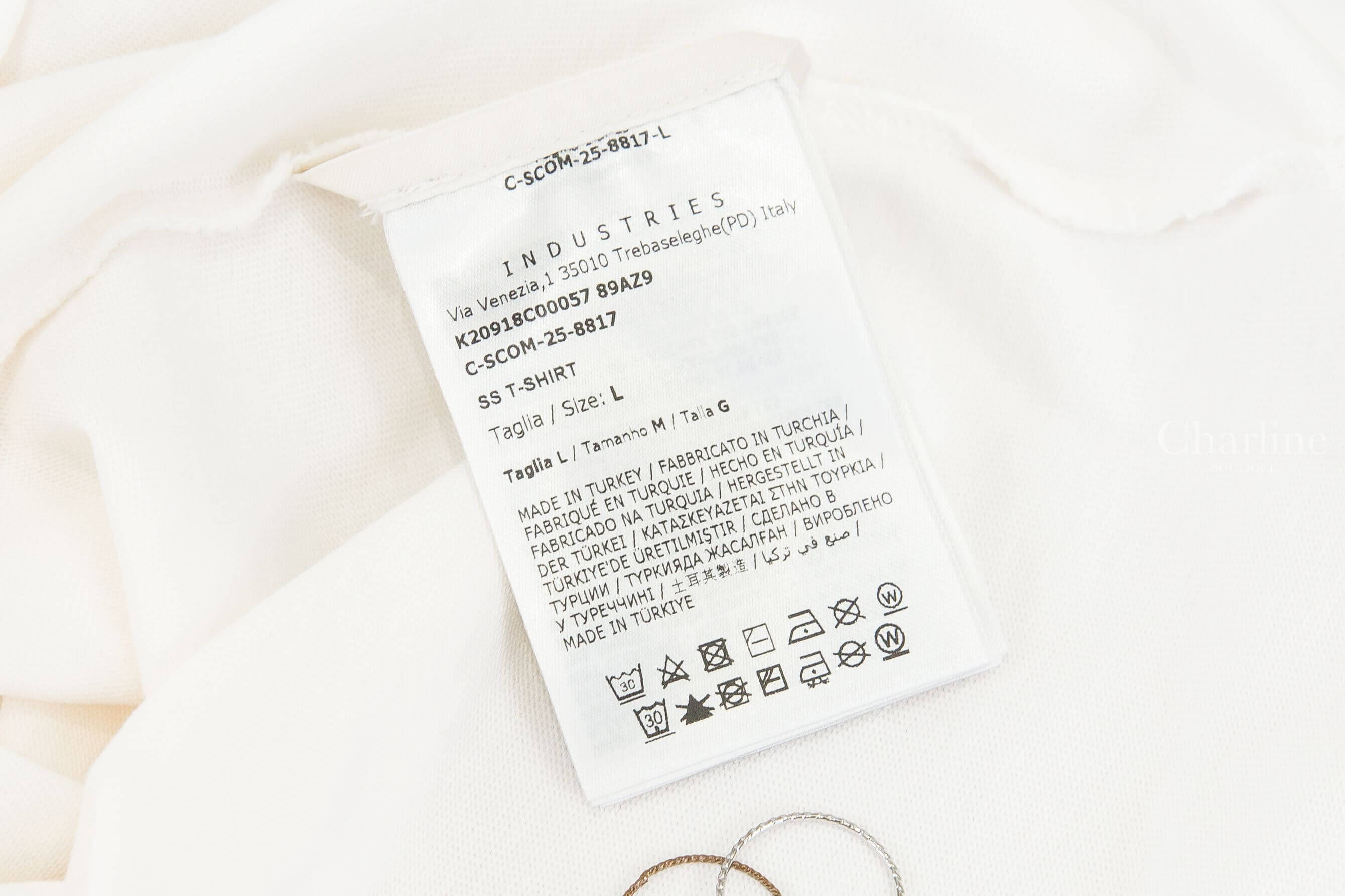 Moncler Logo Cotton T-shirt 白底紅色絲絨藍色疊影印花側邊 Logo 短袖棉T-Charline Boutique 精品代購