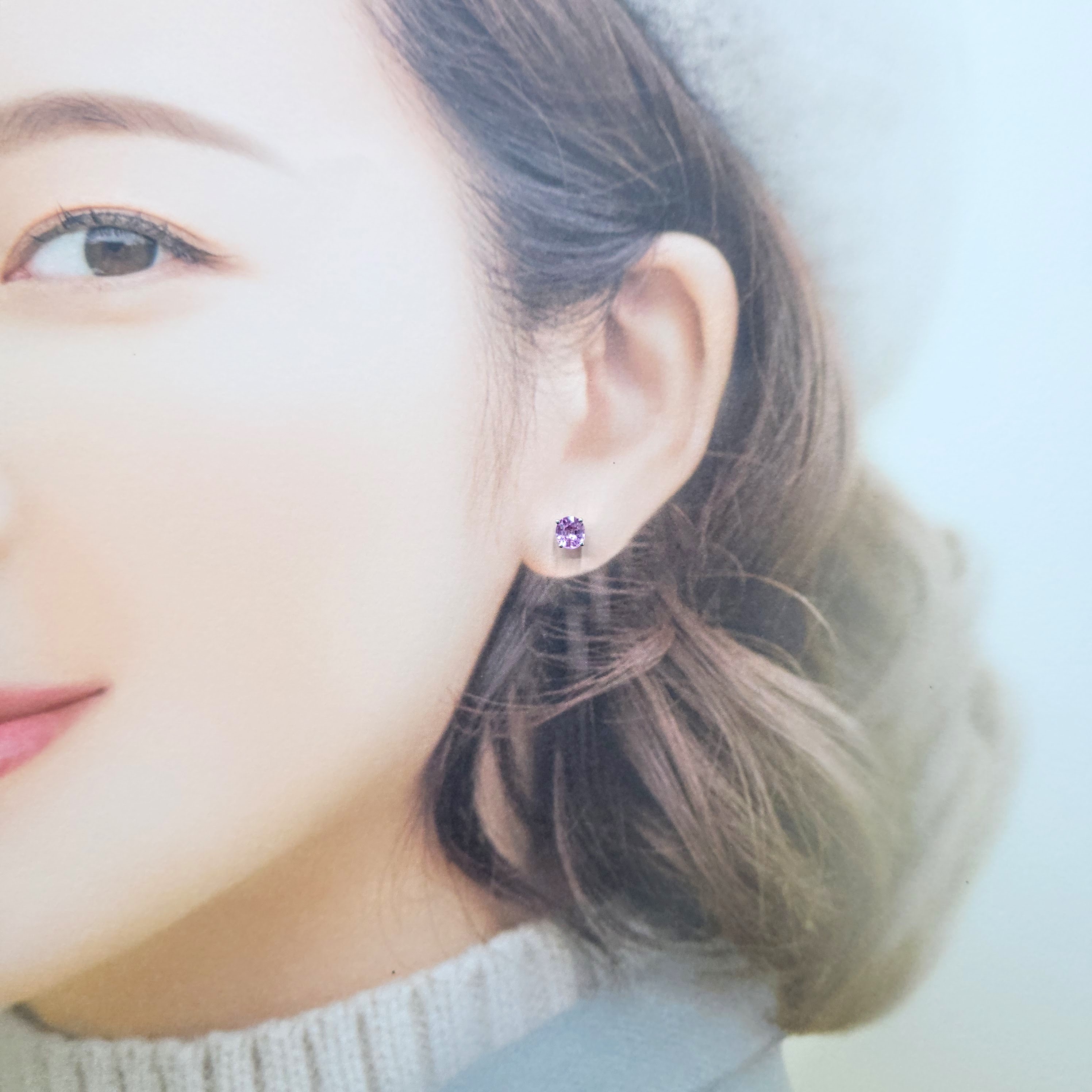 全新18K白金【主石1卡42份粉紅藍寶】耳環