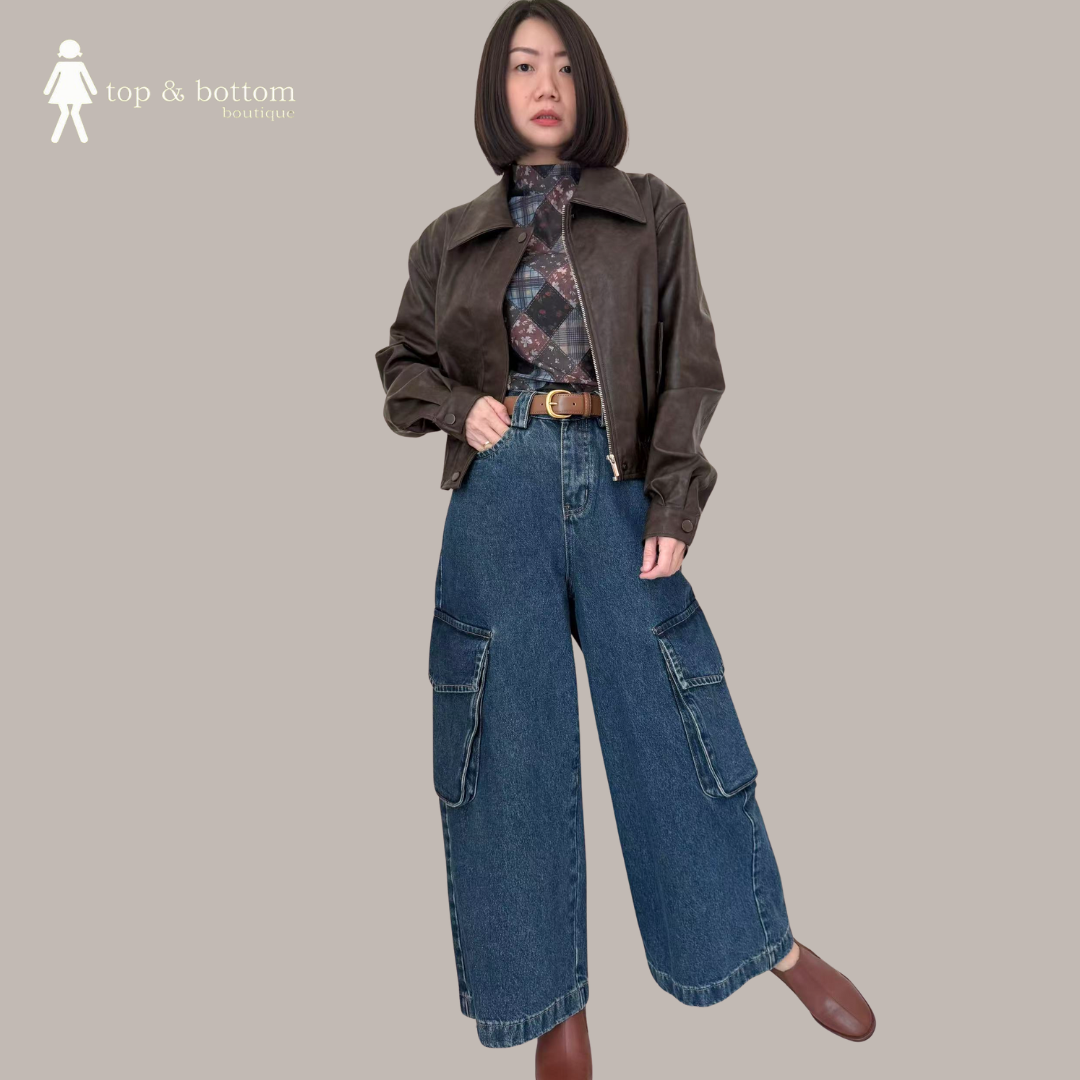 DENIM CARGO WIDE LEG JEANS