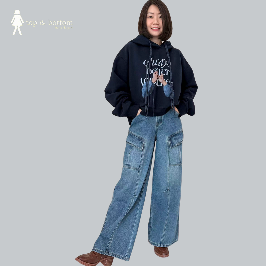 DENIM CARGO WIDE LEG JEANS