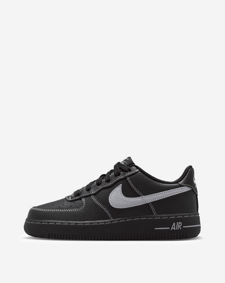 【預訂】NIKE AIR FORCE 1 全黑荔枝紋明線灰-GS