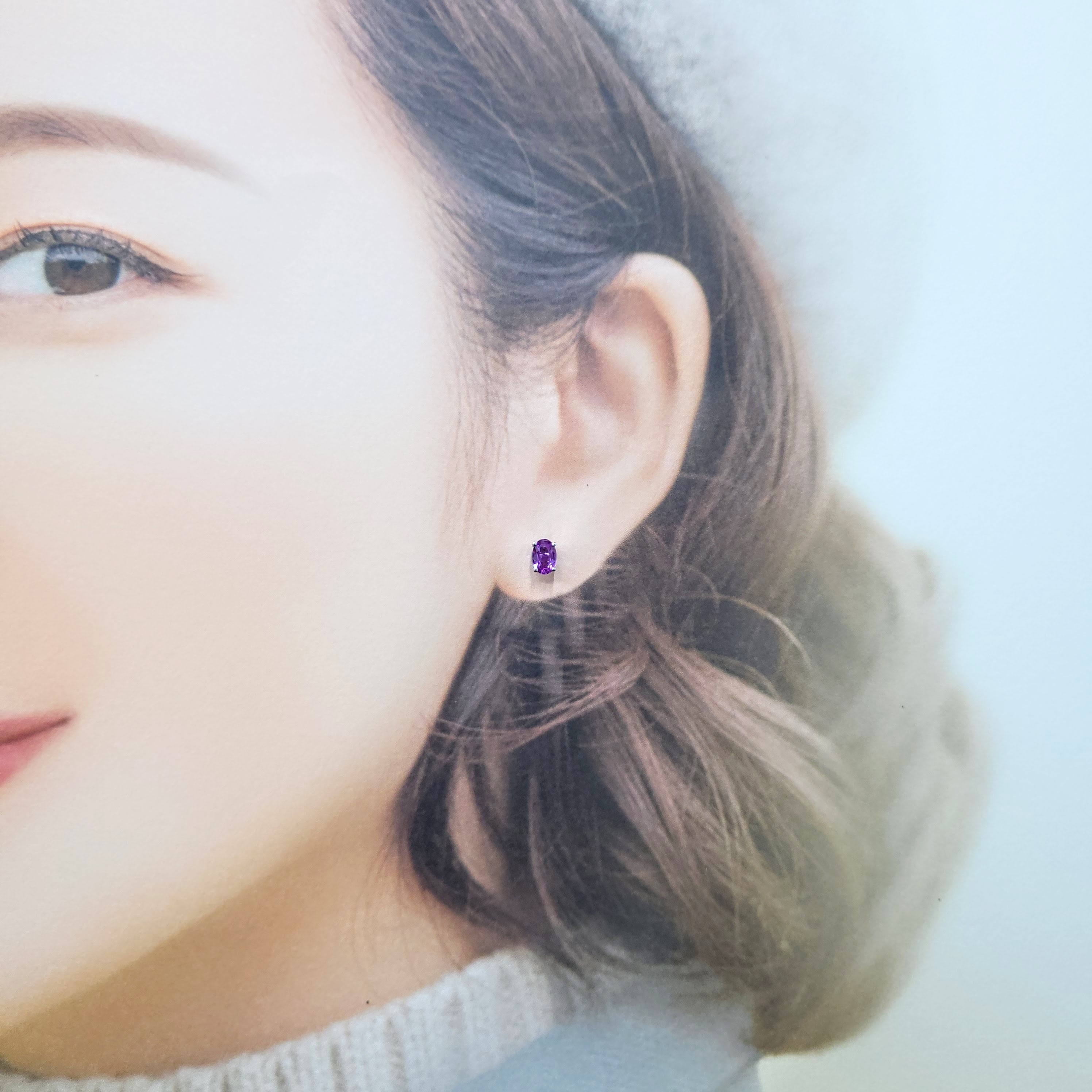 全新18K白金【主石1卡17份紫藍寶】耳環