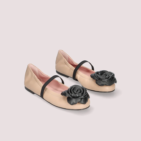 1PB0109-044 [PRETTY BALLERINAS] Rosario Beige Leather Ballet Flats #51555_D (BR)
