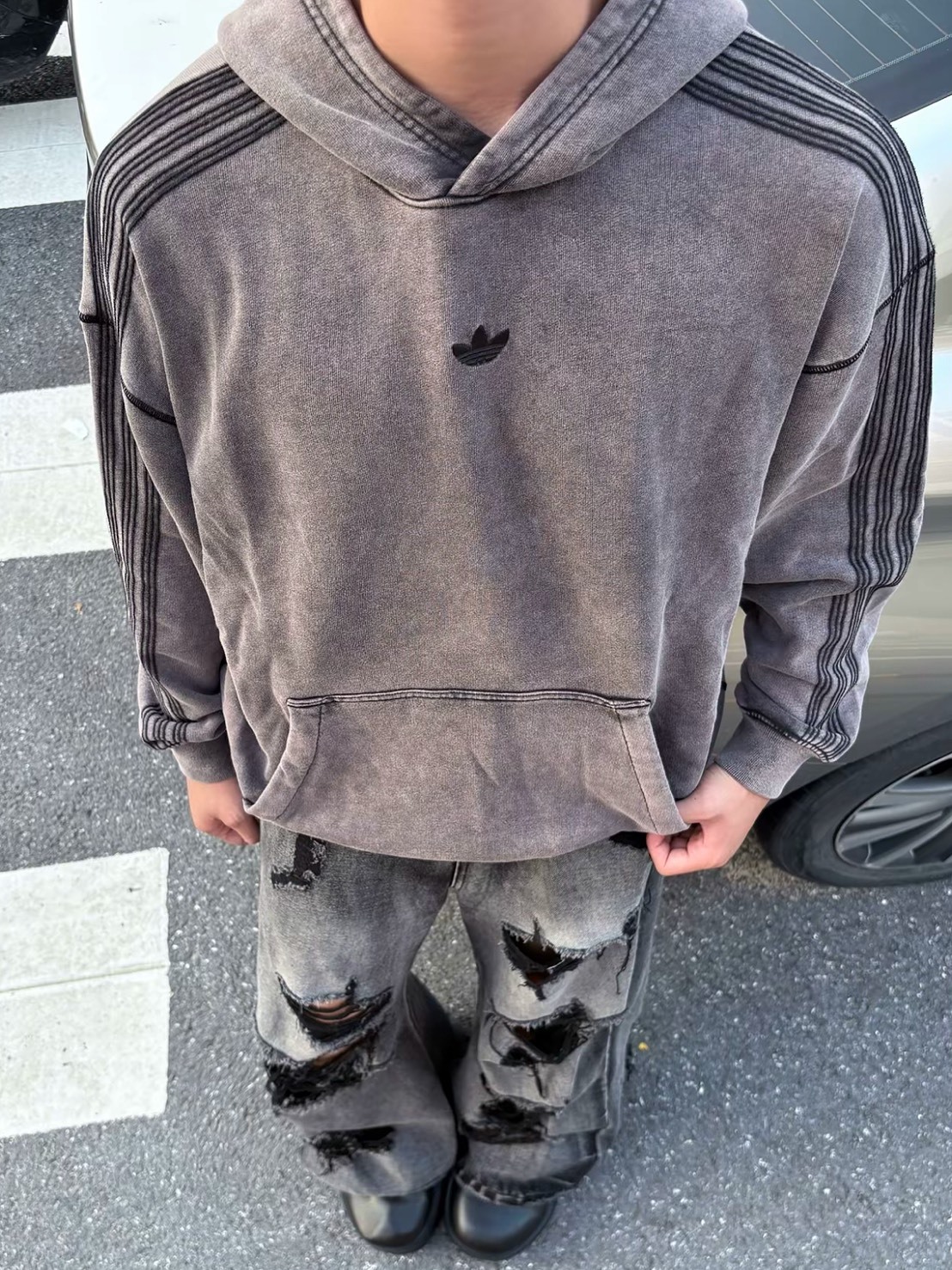 ADIDAS P ESS W HD 水洗 廢土風 連帽 衛衣