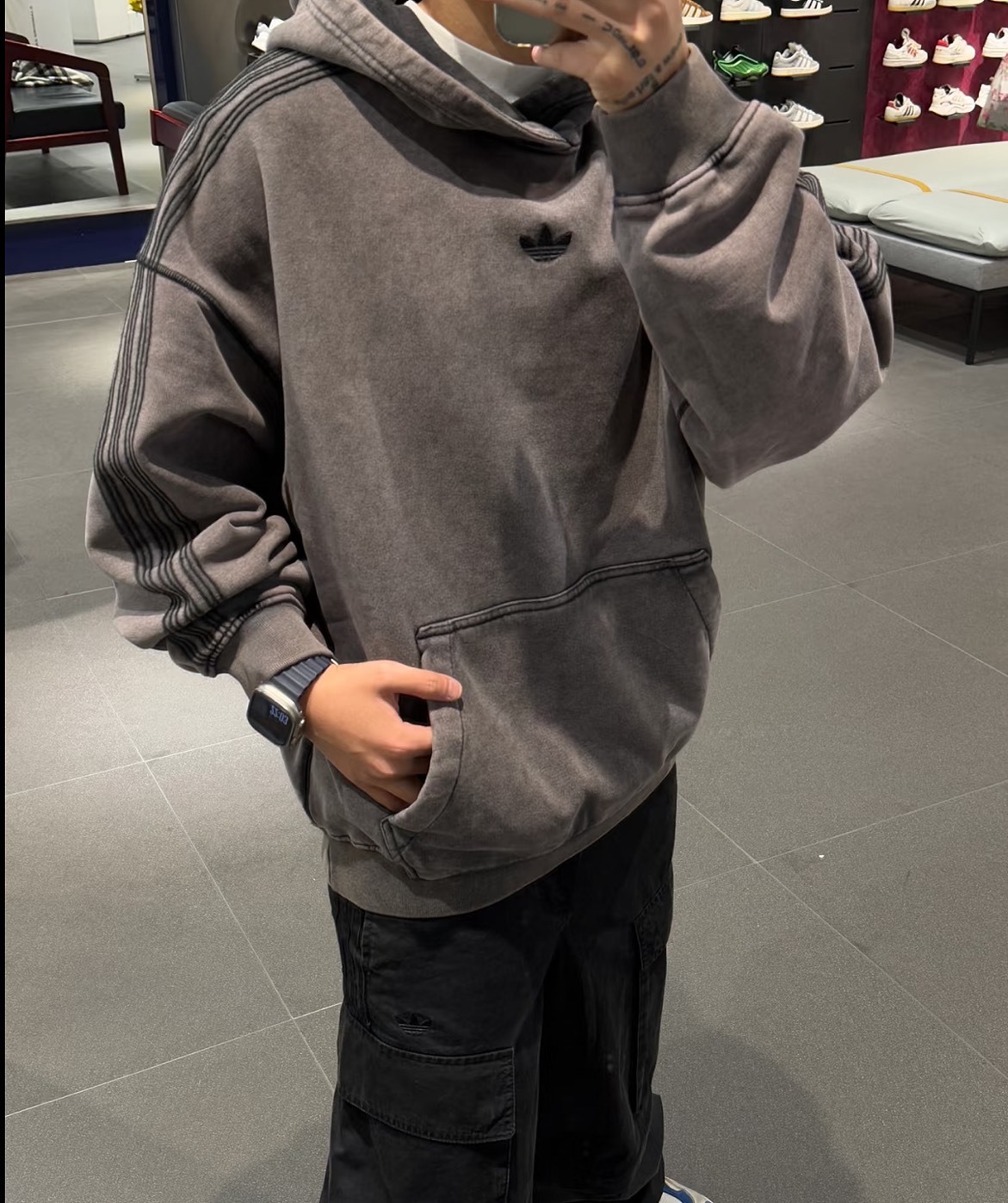 ADIDAS P ESS W HD 水洗 廢土風 連帽 衛衣