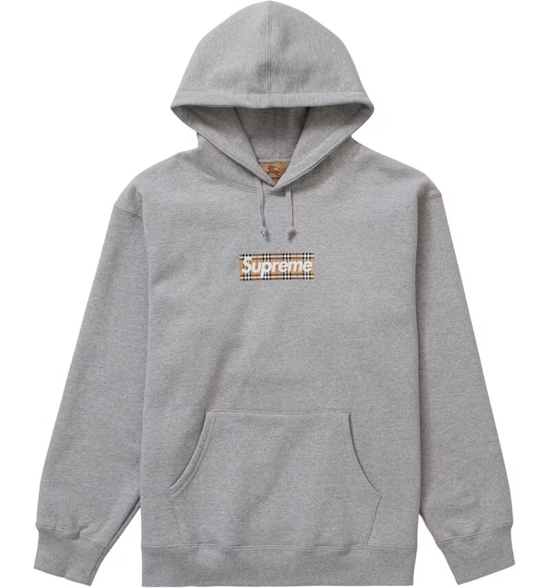 限量現貨 Supreme Burberry Box Logo Hooded Sweatshirt Grey