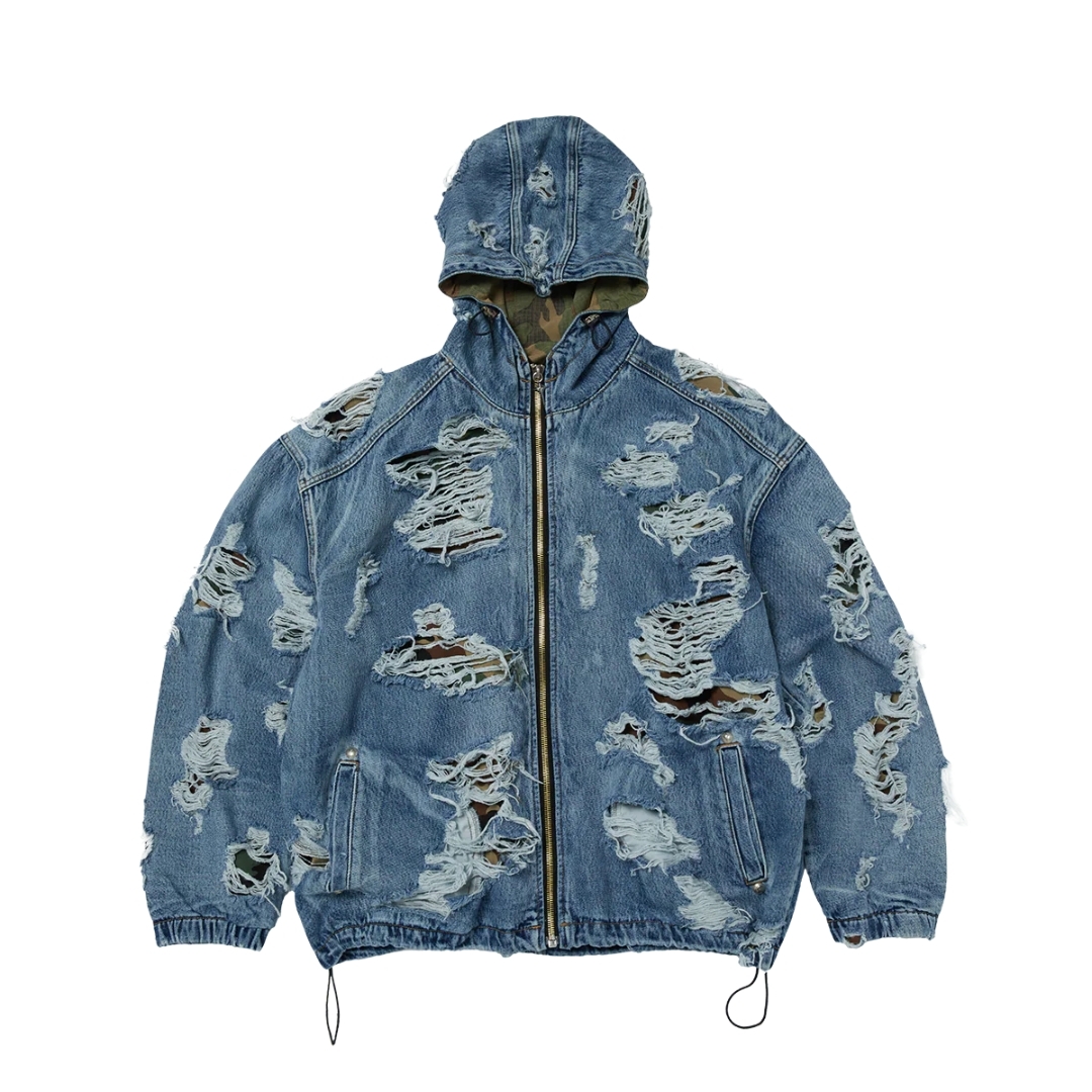 THUG CLUB HELL DENIM CAMO HOODED ZIP-UP