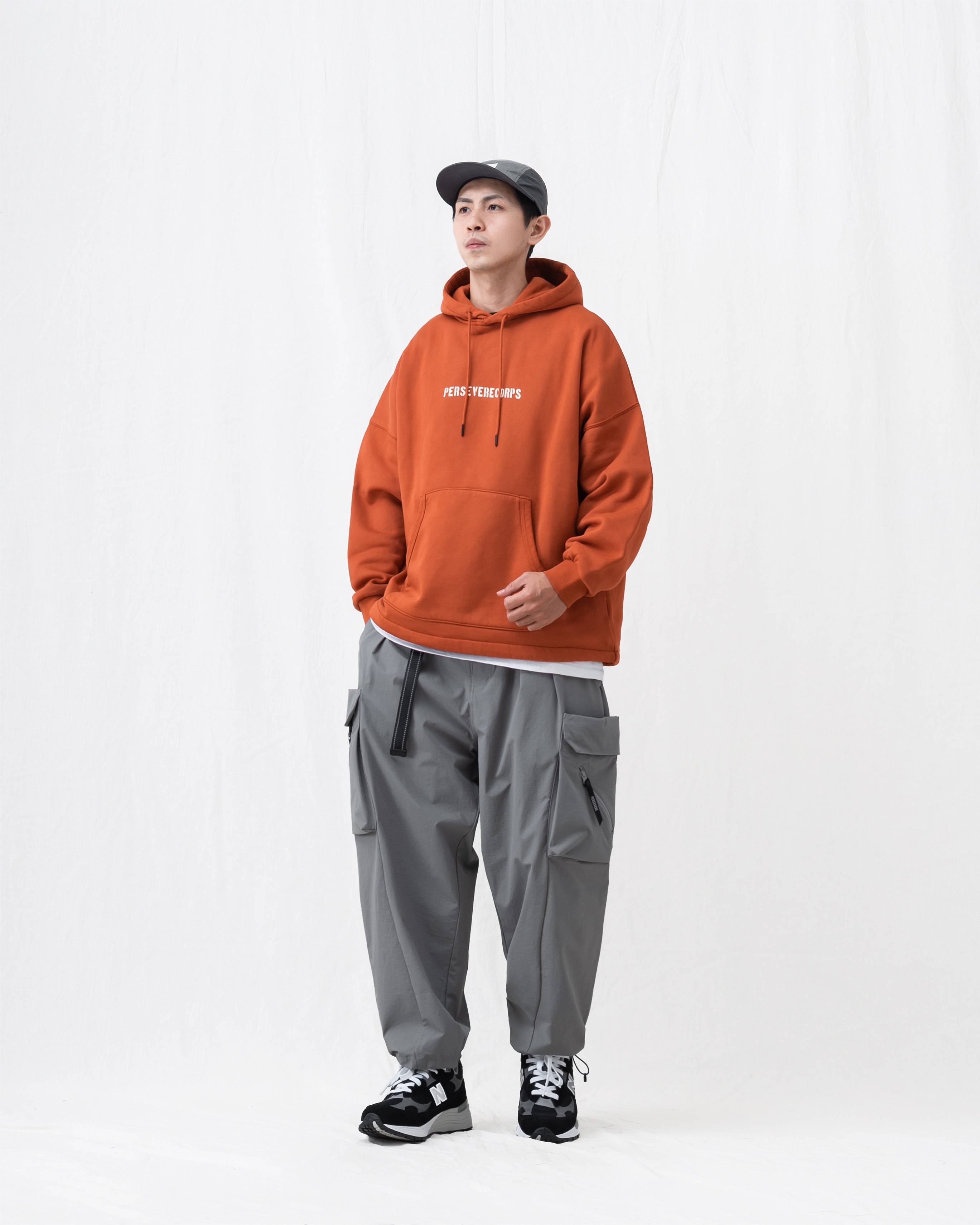 PERSEVERE 定番款連帽Ｔ恤 水洗深灰藍/水洗橘/水洗灰白 25 A/W Classic Brushed Washed Hoodie