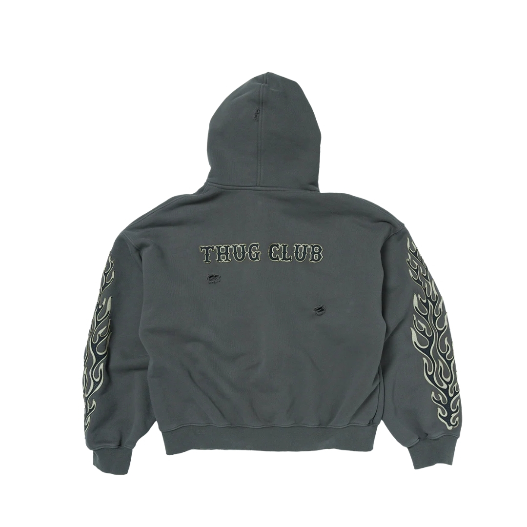 THUG CLUB LEATHER FLAME HOODED ZIP-UP
