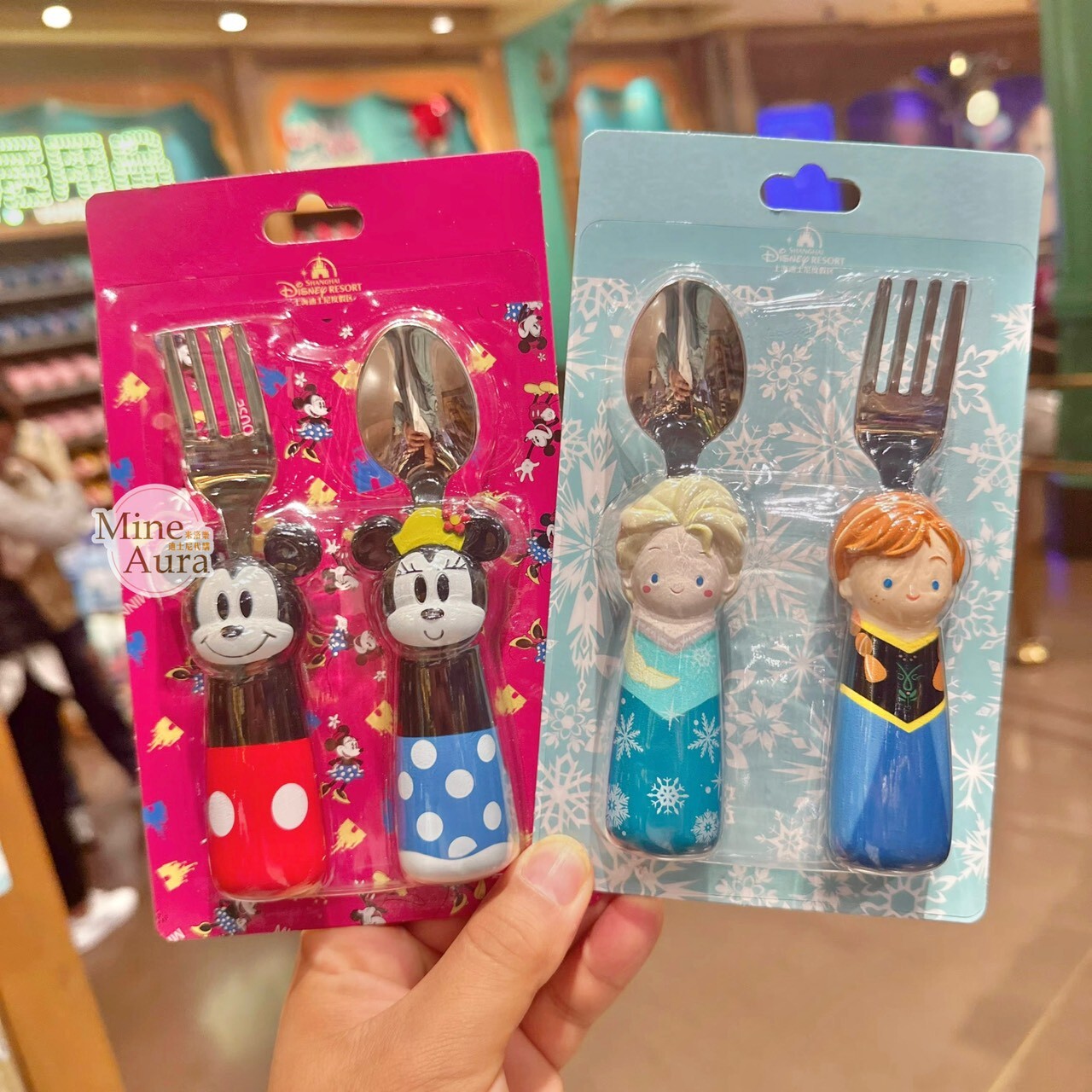 米奇 Mickey 米妮 Minnie Q版造型 湯匙 叉子 餐具 2入組 -上海迪士尼樂園