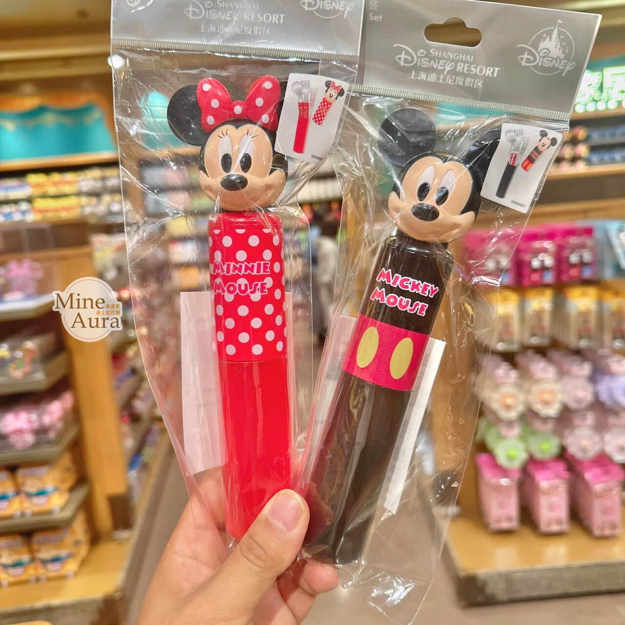 米奇 Mickey 米妮 Minnie 大頭造型 攜帶式 環保 餐具 3入組 -上海迪士尼樂園