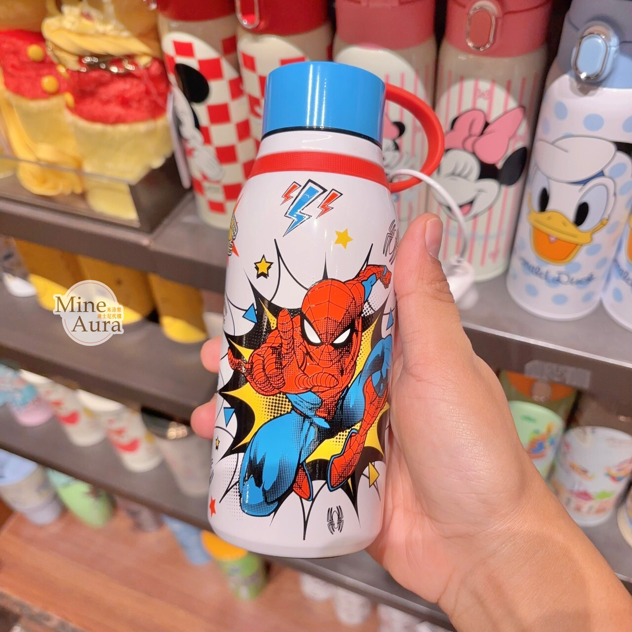 蜘蛛人 Spider-Man 圖案 藍色蓋 白色底 手提 水壺 漫威 Marvel -上海迪士尼樂園