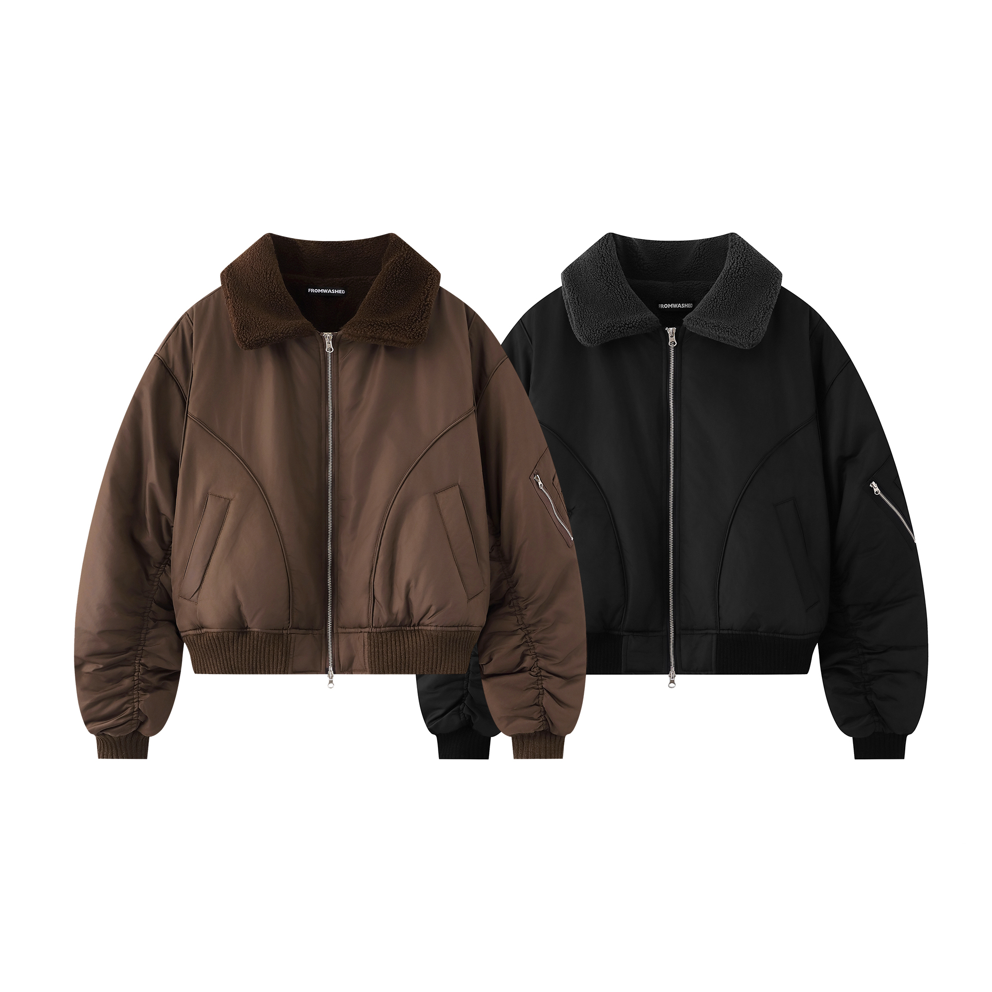 《K》羔毛翻領剪裁短版飛行外套