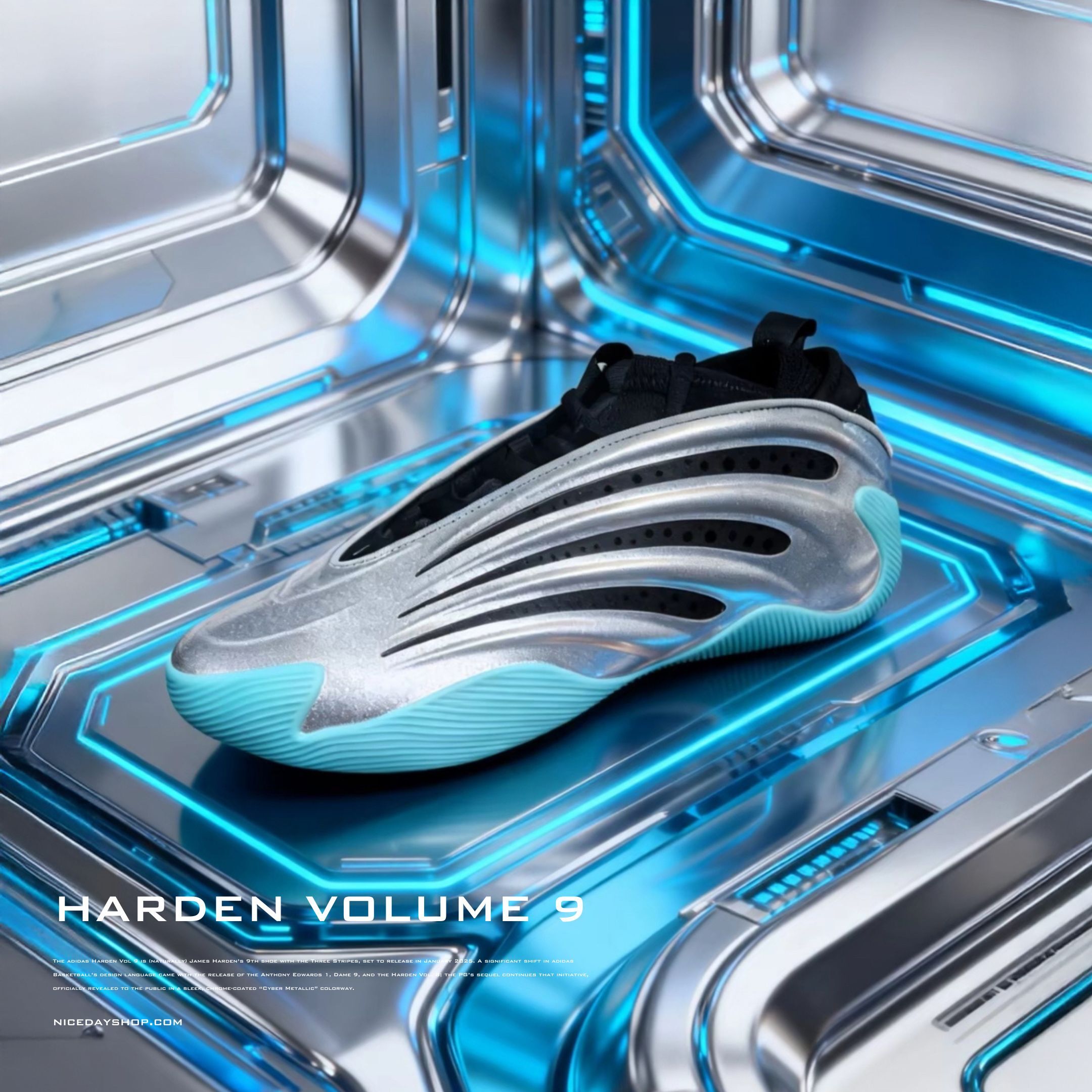 NICEDAY 現貨 Adidas HARDEN VOLUME 9 銀藍色 銀 水藍 實戰 籃球鞋 JS1028