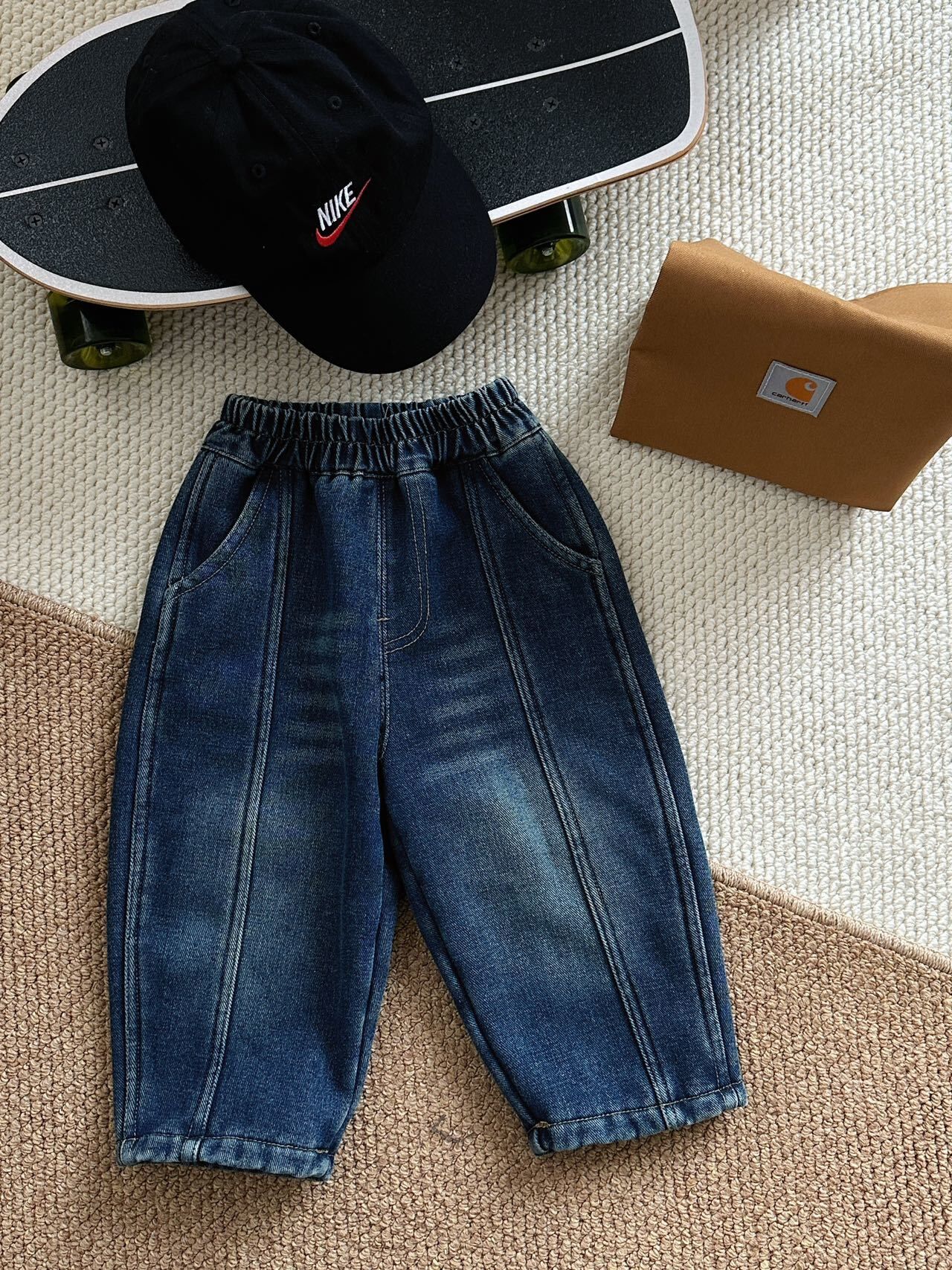 百搭直條加絨牛仔褲