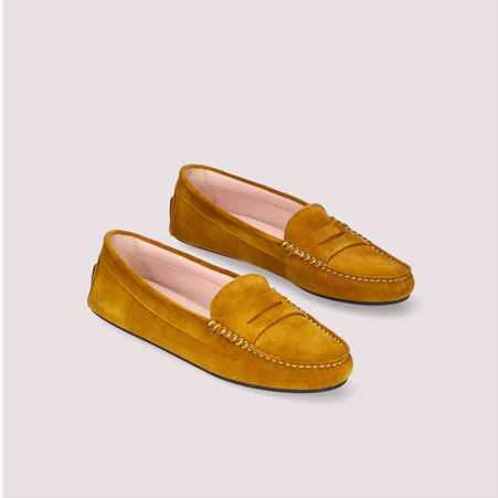 1PB0109-024 [PRETTY BALLERINAS] Josephine Yellow Suede Loafers #48917_BD (BR)