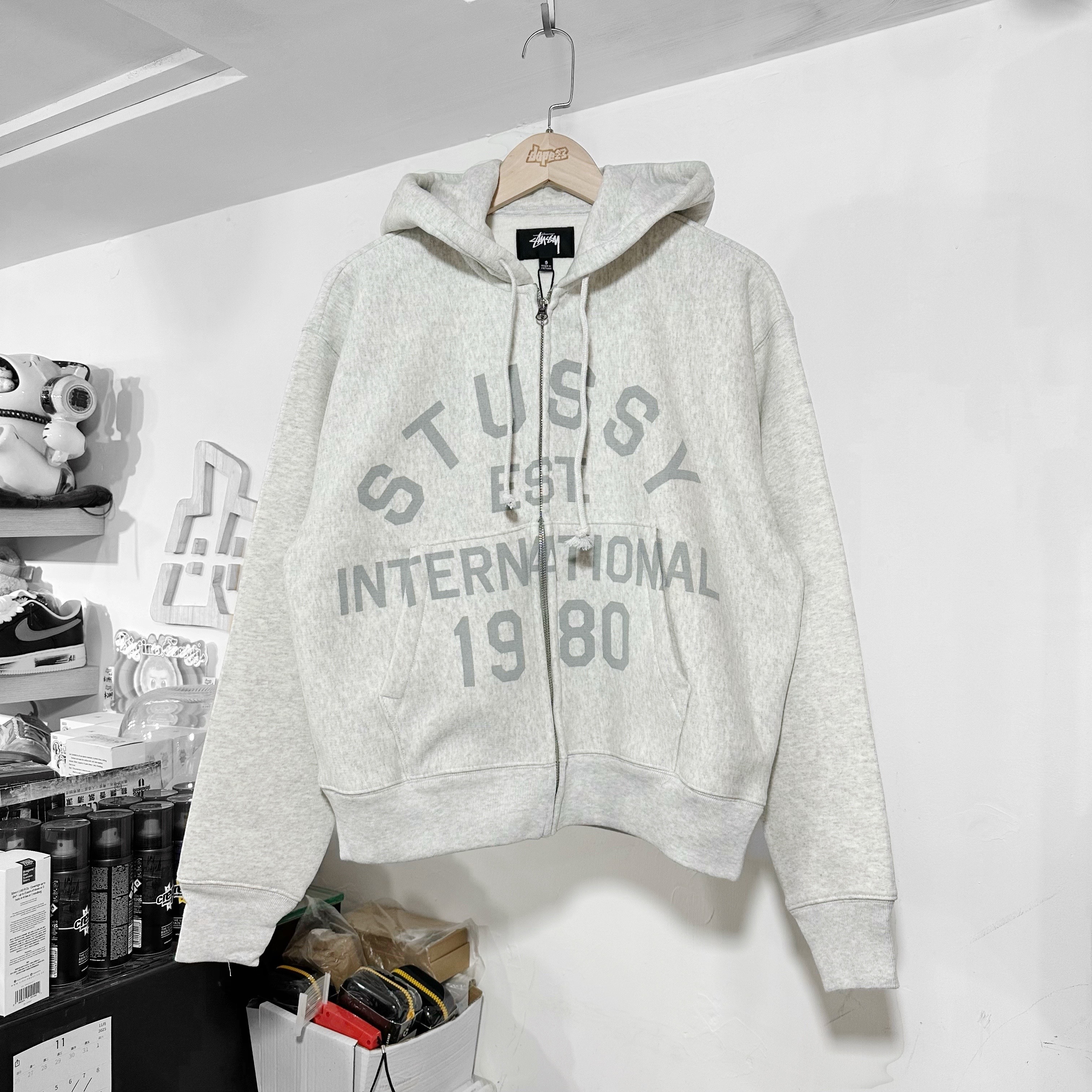 STUSSY ESTABLISHED ZIP HOODIE 拉鏈外套 GREY 淺灰