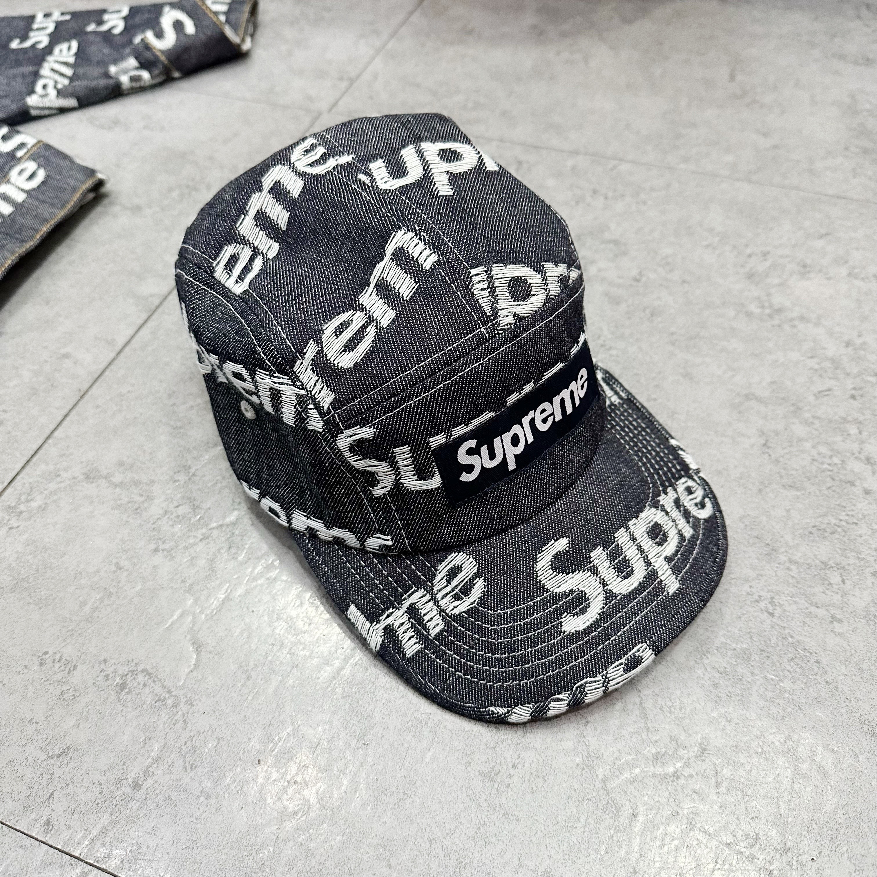 Supreme FW25 Jacquard Logos Denim Camp Cap帽