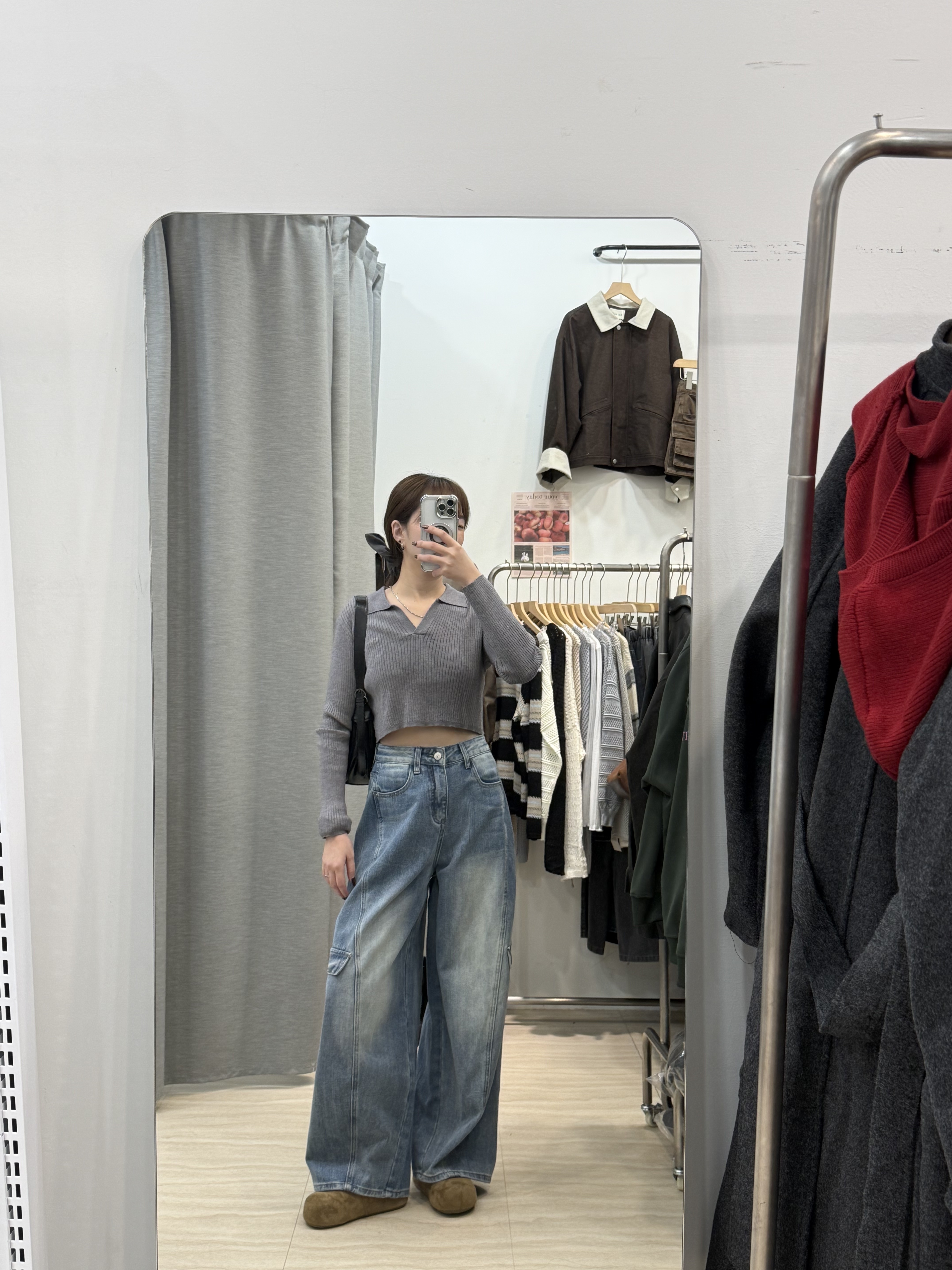 翻領針織長袖上衣