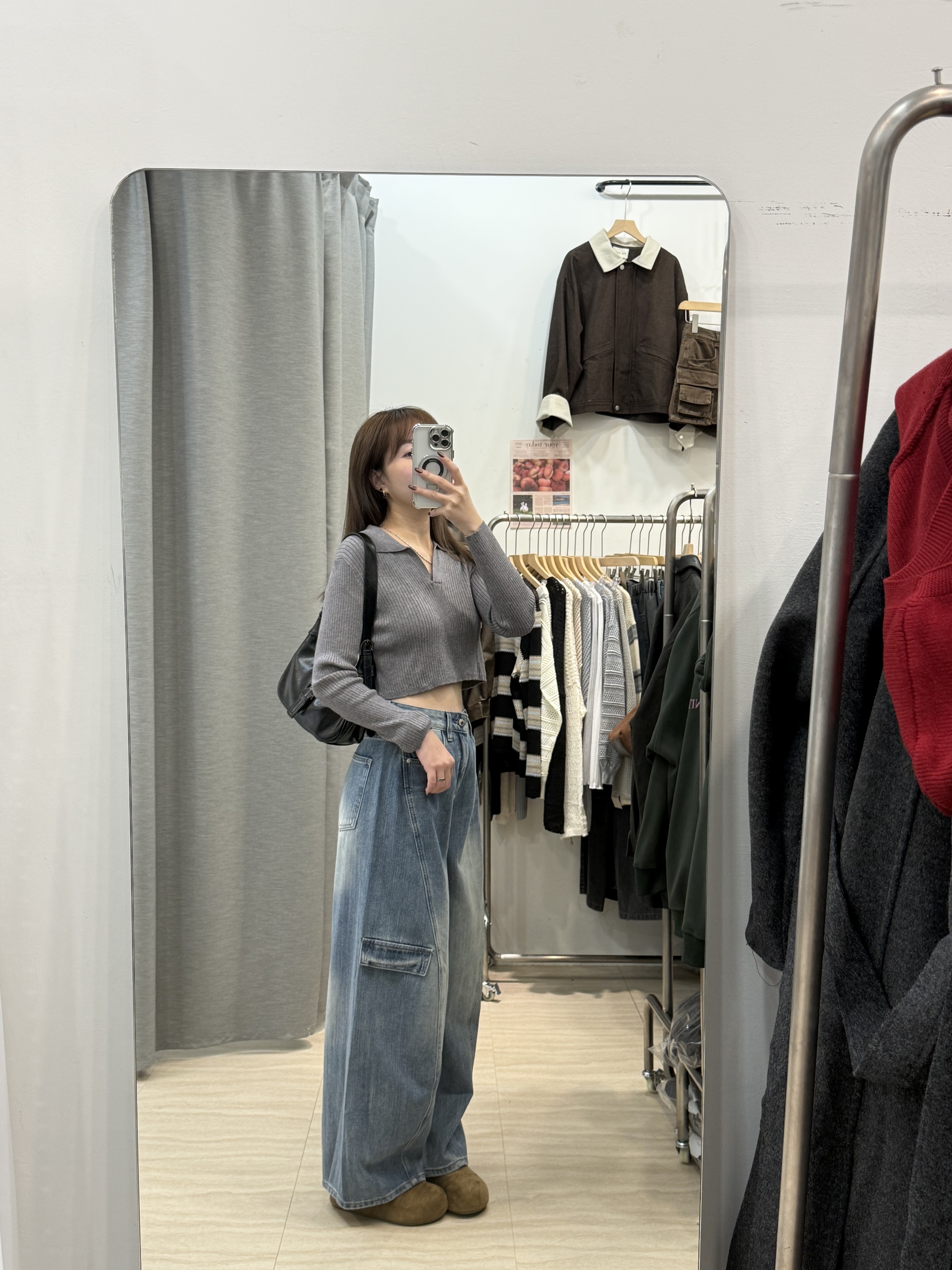 翻領針織長袖上衣