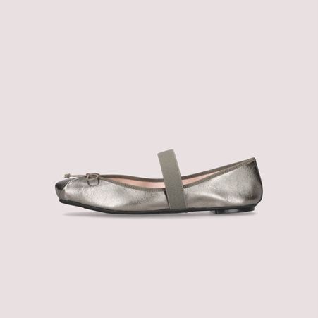 1PB0109-106 [PRETTY BALLERINAS] Kristen Ballet Flats In Gray Metallic Leathers #51591_C (BR)