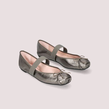 1PB0109-106 [PRETTY BALLERINAS] Kristen Ballet Flats In Gray Metallic Leathers #51591_C (BR)