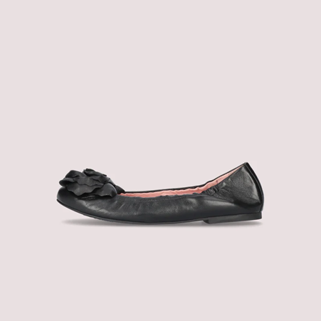 1PB0109-030 [PRETTY BALLERINAS] Rosario Ballet Flats Black Leather #50315_F (BR)