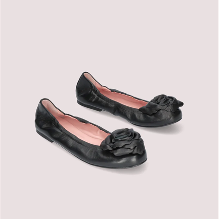 1PB0109-030 [PRETTY BALLERINAS] Rosario Ballet Flats Black Leather #50315_F (BR)