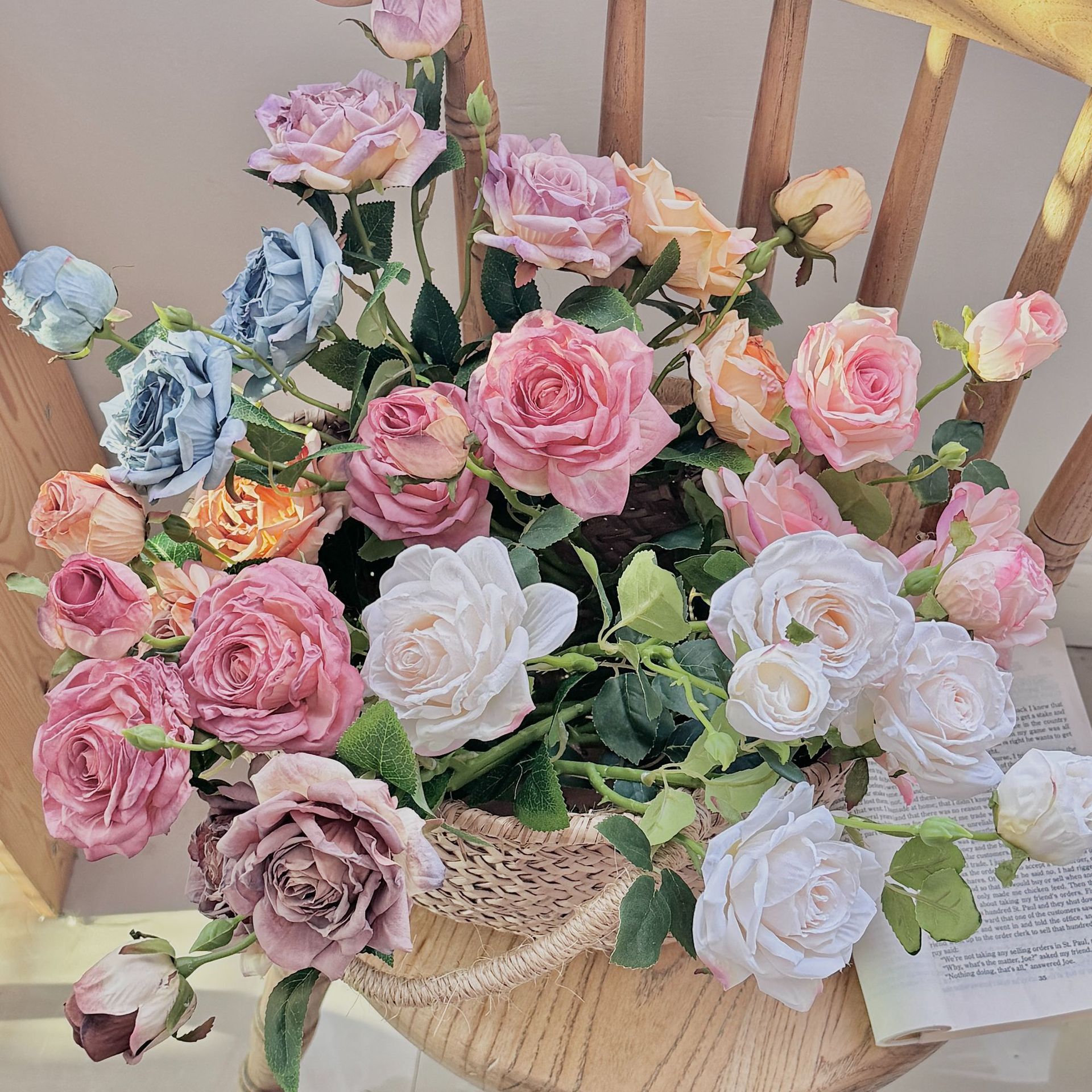 《6377》復古焦邊三頭玫瑰仿真花