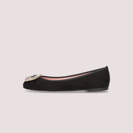 1PB0109-026 [PRETTY BALLERINAS] Marilyn Ballet Flats Black Suede #49792_C (BR)