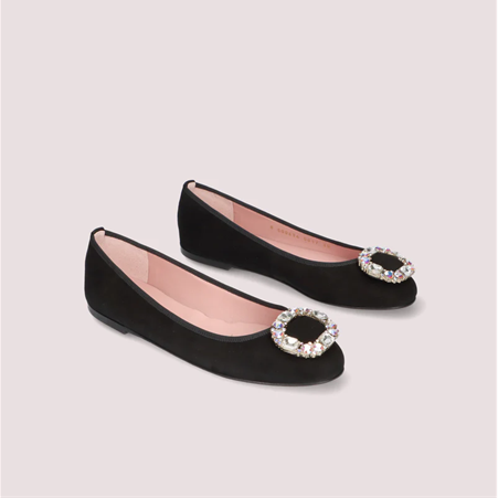 1PB0109-026 [PRETTY BALLERINAS] Marilyn Ballet Flats Black Suede #49792_C (BR)
