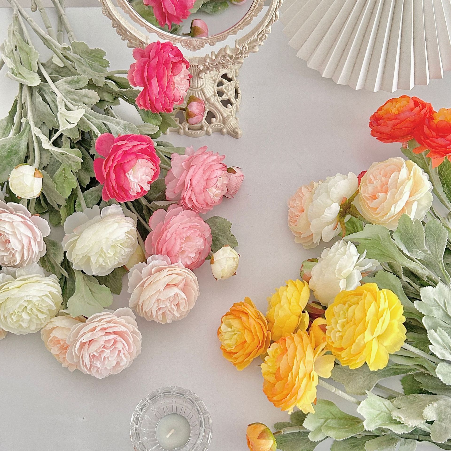 《6381》三頭植絨露蓮仿真花