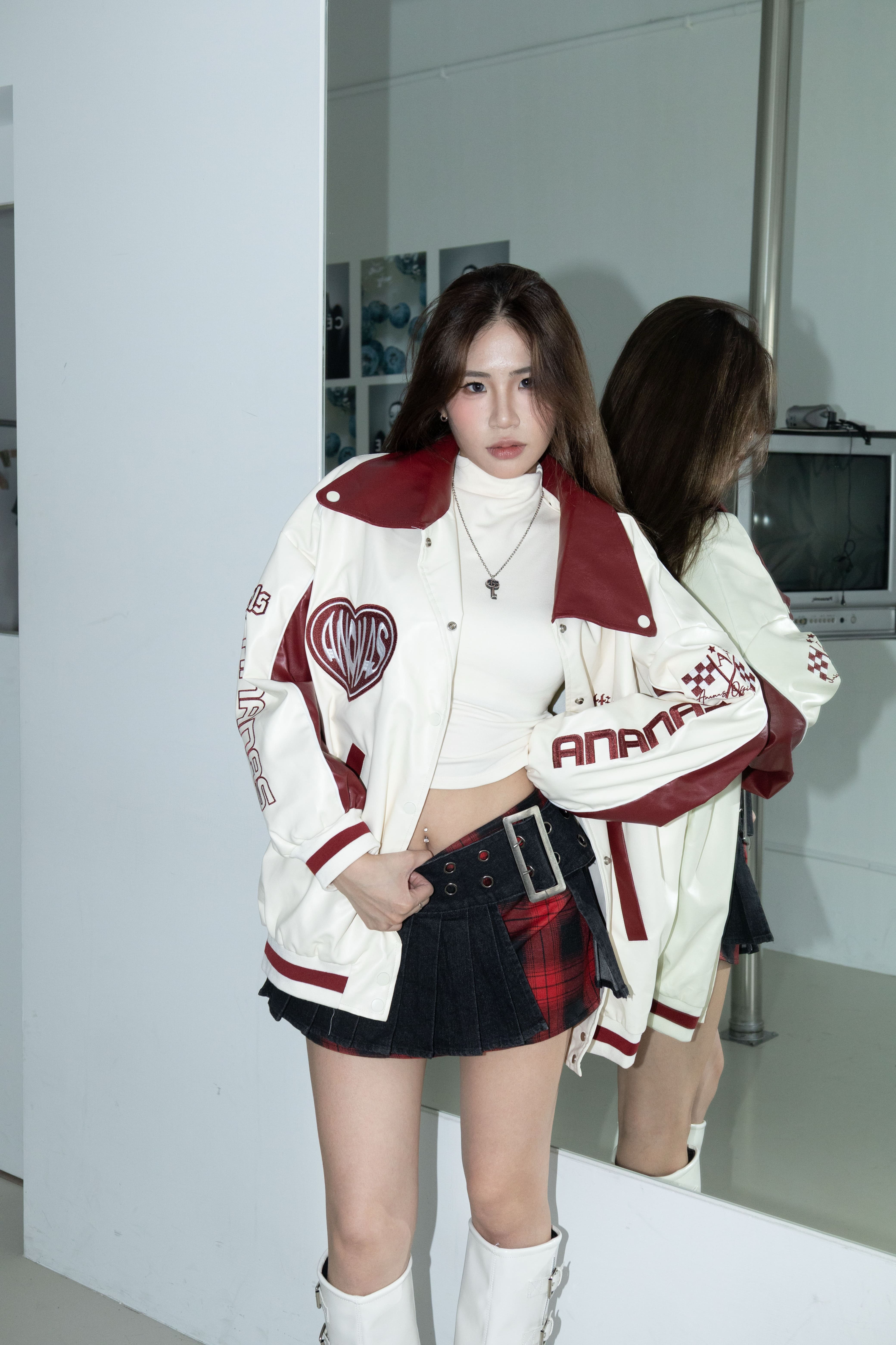 [ Ananas設計款✨] 品牌LOGO刺繡賽車風皮外套