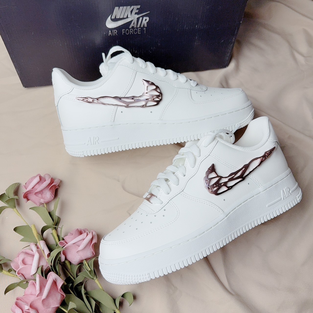 【Luxury】現貨 NIKE Air fоrсе 1 Molten Metal  液態勾勾 液態粉 玫瑰金 IF1686-161 液態銀 液態玫瑰金勾