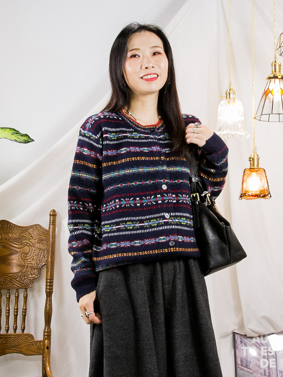 ⬇️開倉低至半價😱FINALSALE📣 全開胸扣鈕．橫紋PATTERN 毛毛冷料外套 【不設退換】