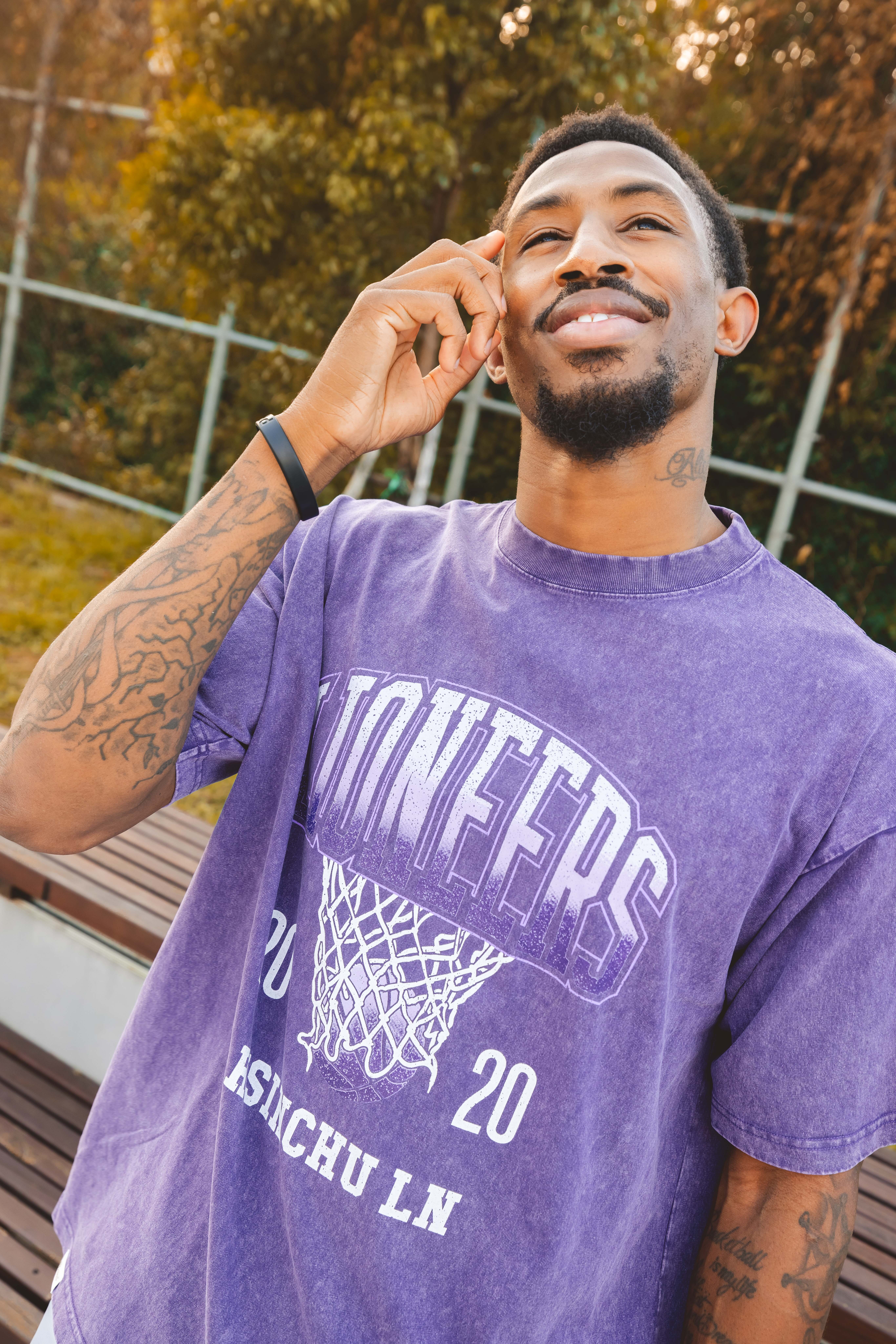 25-26 復古籃網短TEE｜水洗紫