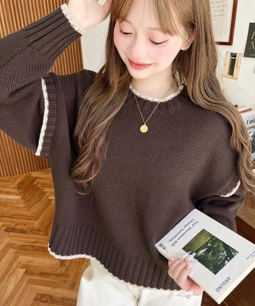 日本🇯🇵連線 Moment+ 撞色邊線休閒針織套頭衫 寬羅紋 針織 針織衫 套頭衫 長袖 5色(任買兩件711免運)/預購